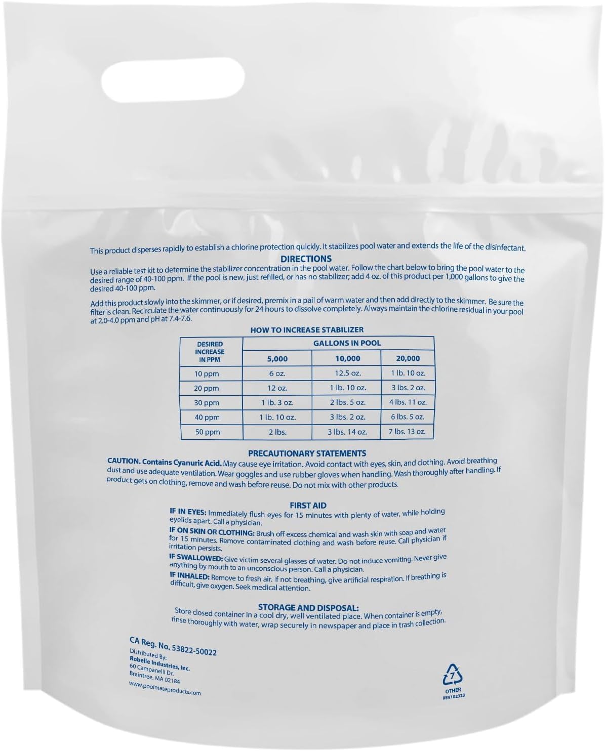 Pool Mate 16-Pounds Premium Pool Stabilizer and Conditioner | Chlorine Stabilizer, Concentrated Cyanuric Acid for Pools, Helps Chlorine Last Longer, 6oz raises CYA 10ppm per 5,000 gallons
