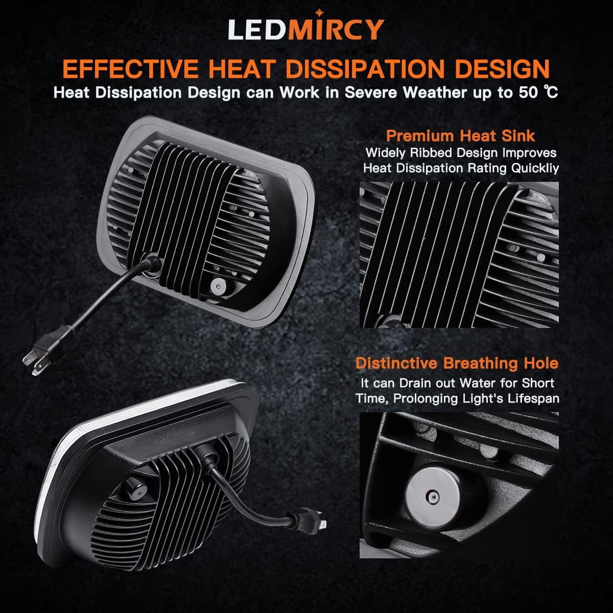 LEDMIRCY 5x7 LED Headlights, H6054 LED Headlights Hi/Lo Sealed Beam 2PCS