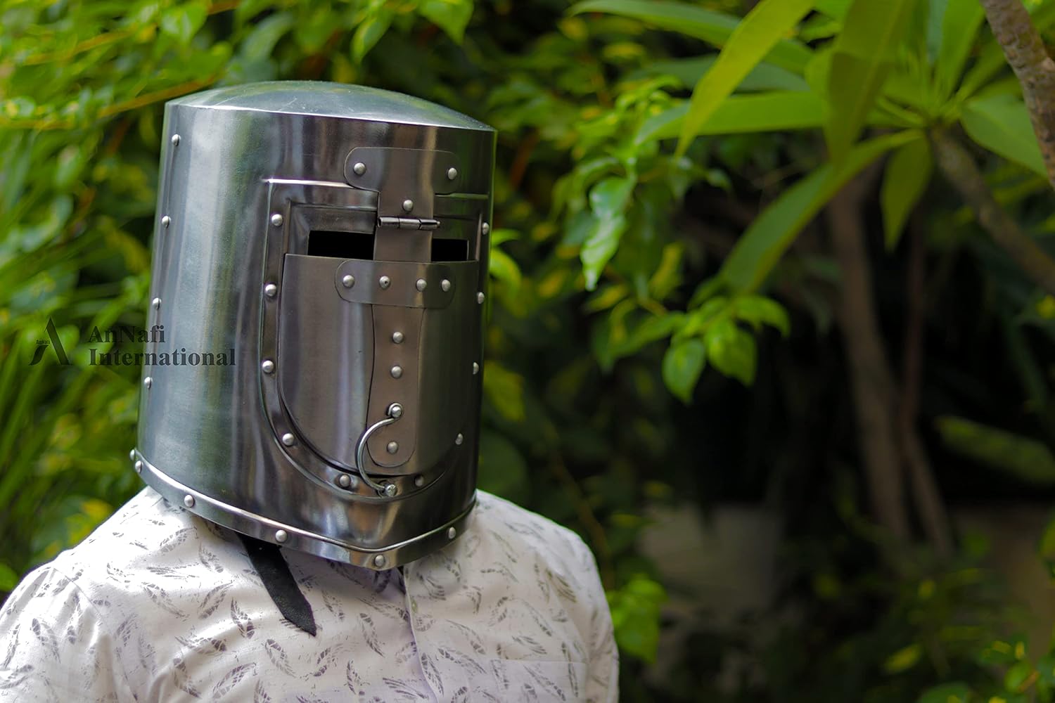 AnNafi® Visored Great Crusaders Helmet |German & European Closed Helm |Flat Top Plate Armor Helmets |18G Steel Armour Helmet for SCA LARP