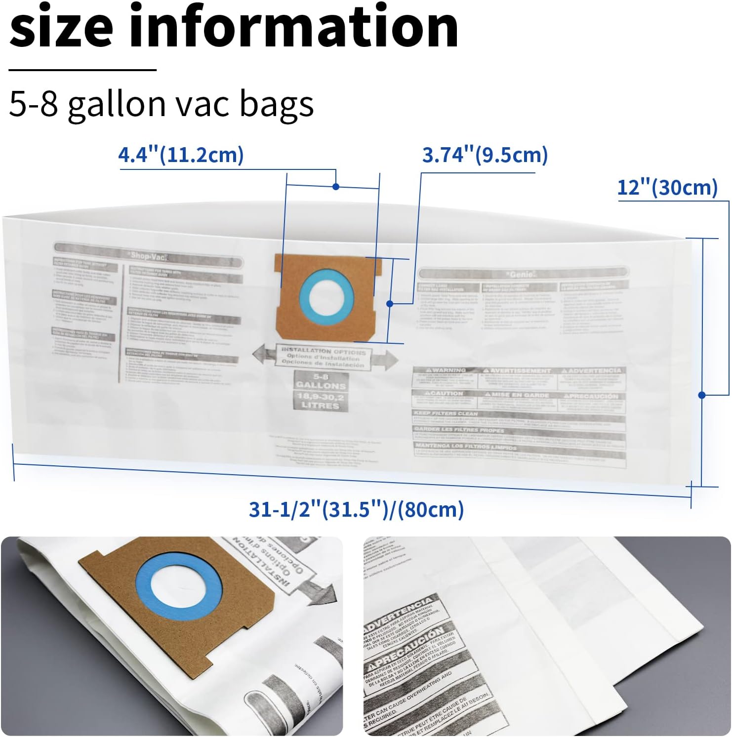 5 PCS Shop Vac Bags 5-8 Gallon Type E/H 90661 90671 Vac Bags by ALYYDBG