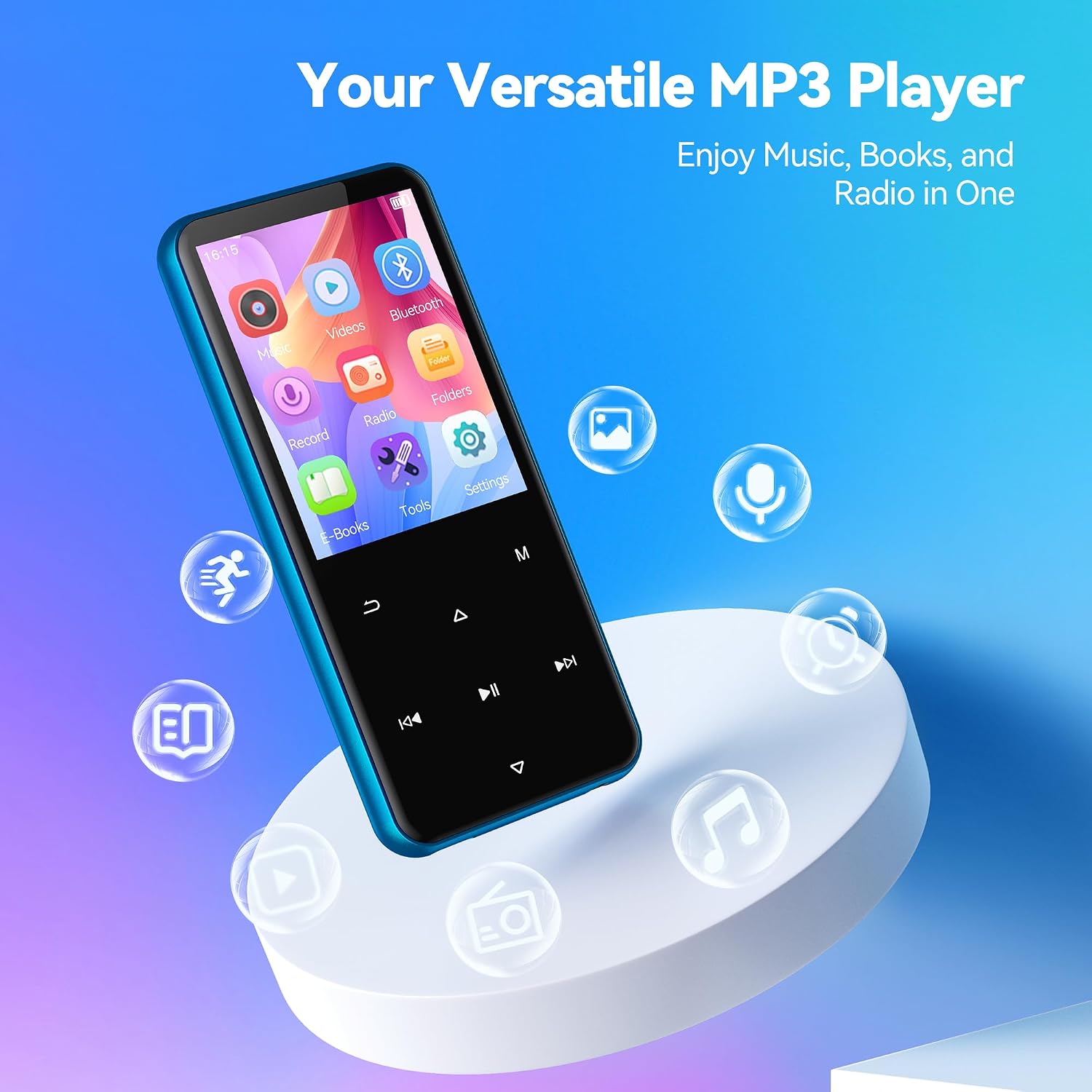 AGPTEK 64GB MP3 Player with Bluetooth, M3 2.4'' Player with Speaker | with FM Radio, Touch Buttons, Supports Up to 128GB(Purple)