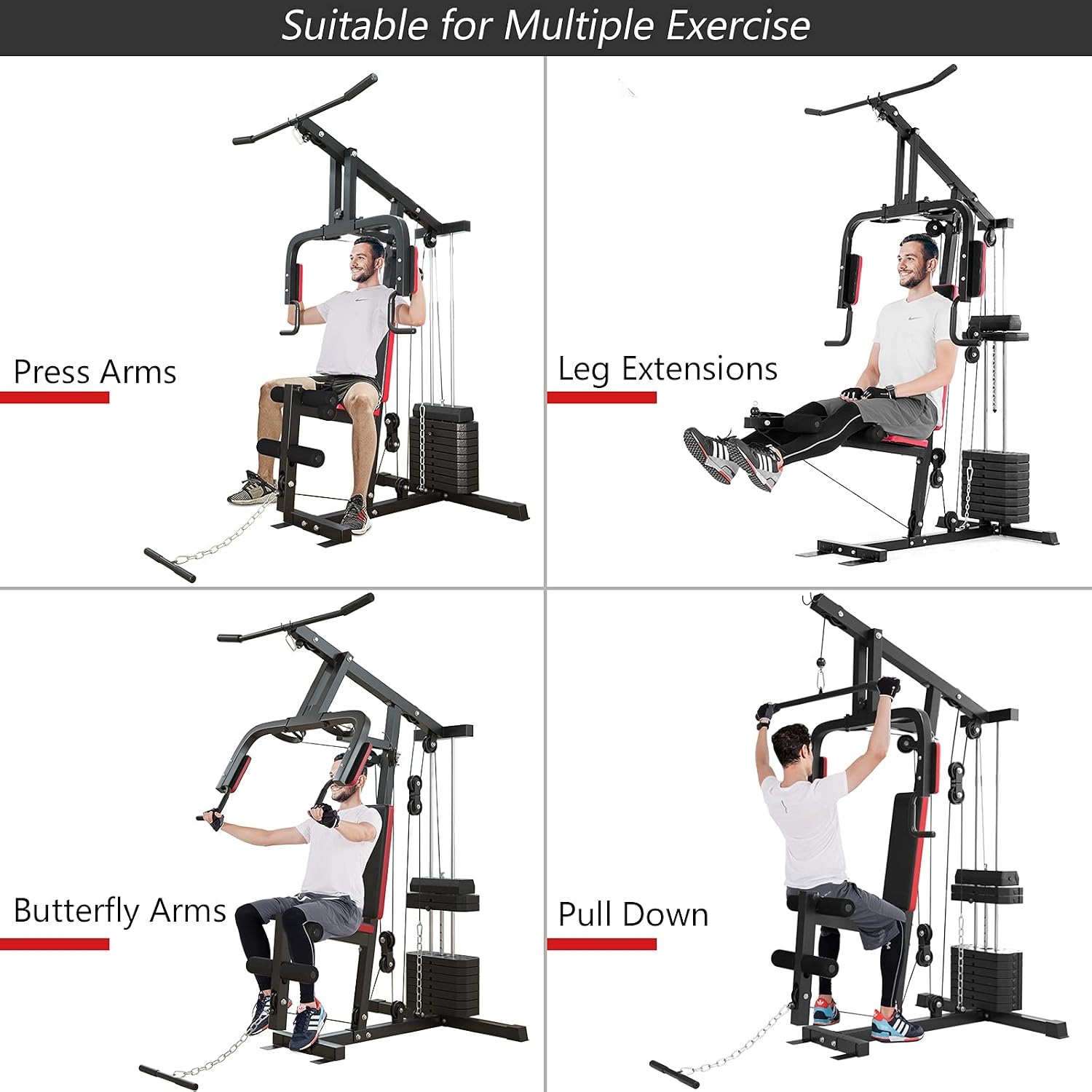 GYMAX Home Gym, Multifunctional Workout Equipment with Leg Extension, Pulley System & 100lbs Weight Stack, Full Body Strength Training Machine