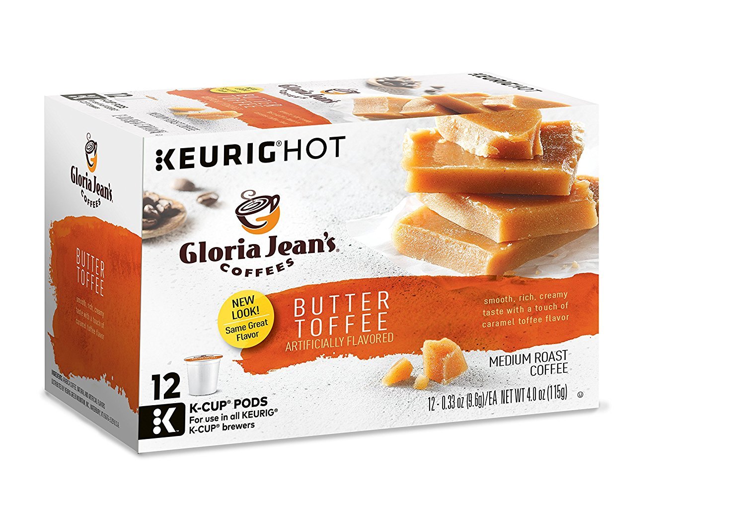 Gloria Jean's Coffees Butter Toffee, Single-Serve Keurig K-Cup Pods, Flavored Medium Roast Coffee, 24 Count (Pack of 1)