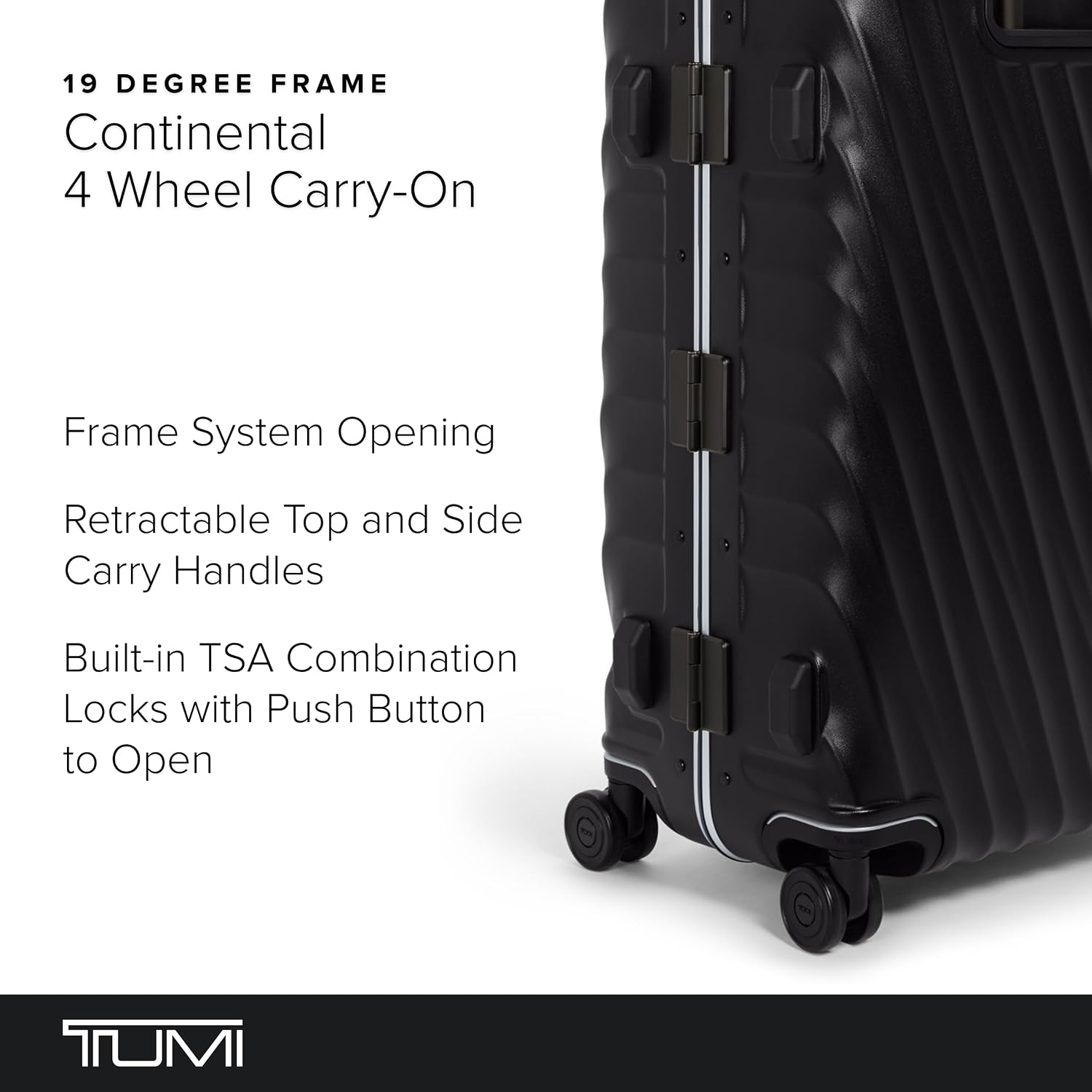TUMI 19 Degree Frame Continental 4 Wheel Carry-On - Lightweight Suitcase - Hard Shell Luggage - 21.8" X 15.8" X 9.0" - Black Textured