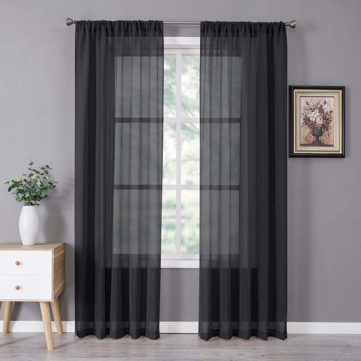 Tollpiz Sheer Curtain Linen Textured Living Room Curtains Sheer Light Filtering Rod Pocket Voile Curtain for Bedroom, 54 x 72 inches Long, White