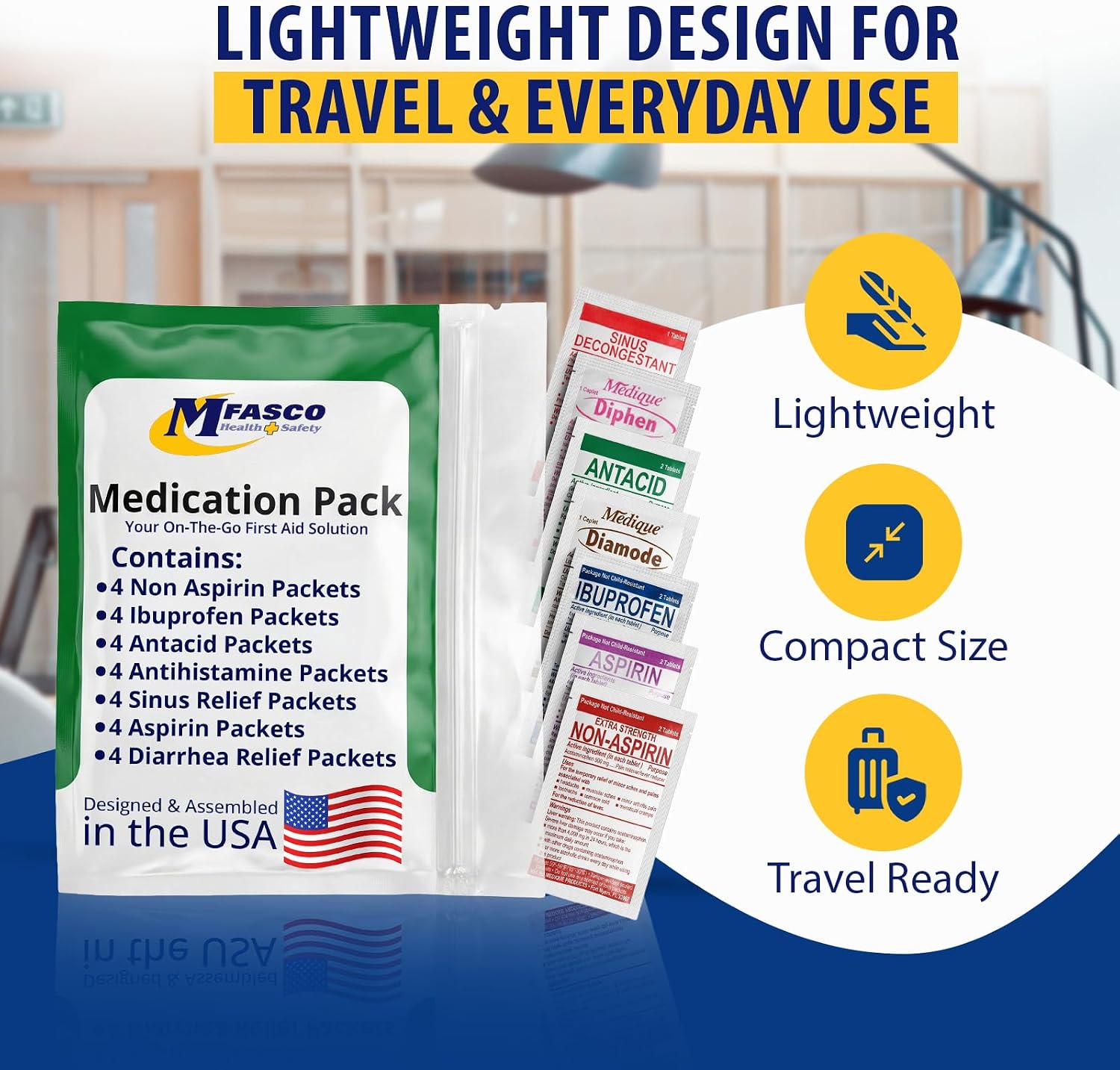 MFASCO Antiseptic Wound Care Travel Pack | 39 Piece First Aid Kit Refill | BZK, Antiseptic Wipes, Sting Relief, Wound Ointment | Essential First Aid Supplies | Refill Personal First Aid Kits