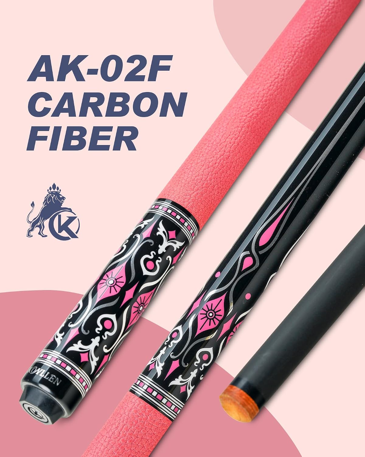 KONLLEN Carbon Fiber Pool Cue Stick 58-inch Professional Pool Sticks for Adults Full Carbon Technology Low Deflection Pool Cue Billiard Cues with 12.5mm Tip (Easy to Control, Pro Taper, Ultra-Smooth)