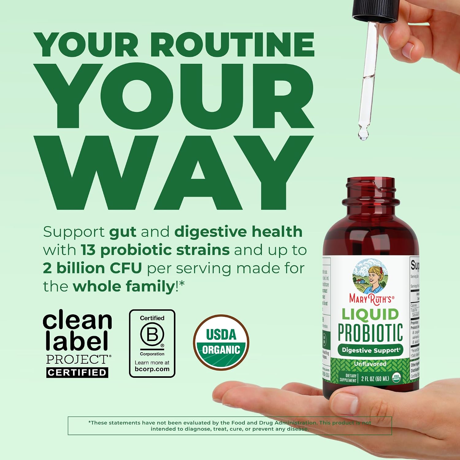 MARYRUTH'S Organic Liquid Probiotic, Digestive & Gut Health, 40 Servings | 2 Billion CFU, 13 Probiotic Strains, Gut Health & Digestive Support, Gas & Bloating Support, Vegan