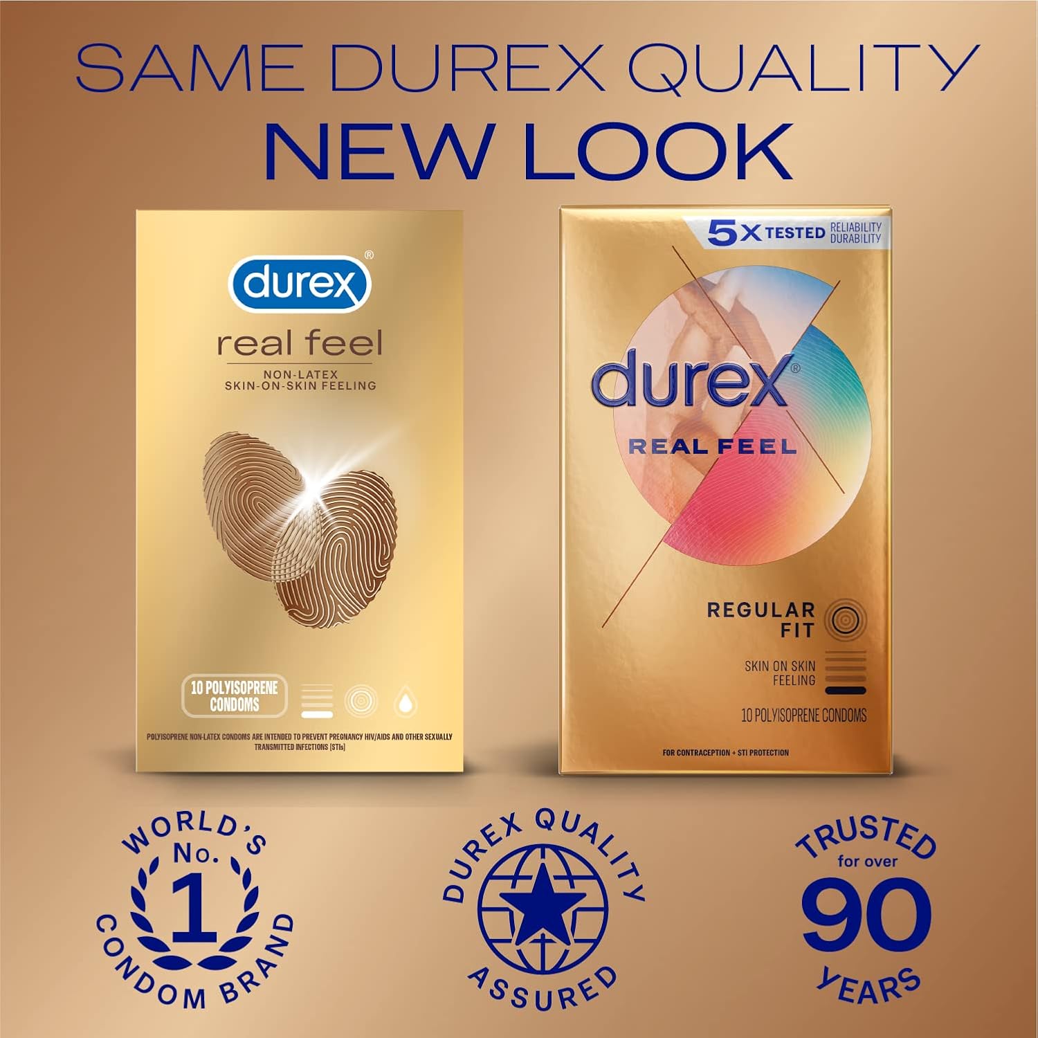 Durex Real Feel Non Latex Condoms, Lubricated Latex Free Condoms for Men, Natural Skin on Skin Feeling, 10 Count