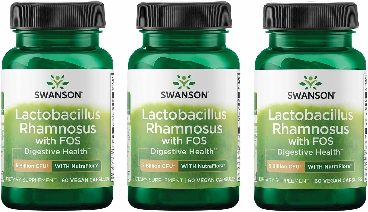 Swanson Lactobacillus Rhamnosus with FOS, 5 Billion CFU, 60 Veggie Capsules | Digestive Health Support with Fructooligosaccharides, Probiotic Support for Gastrointestinal Health, Acid-Resistant Vegan