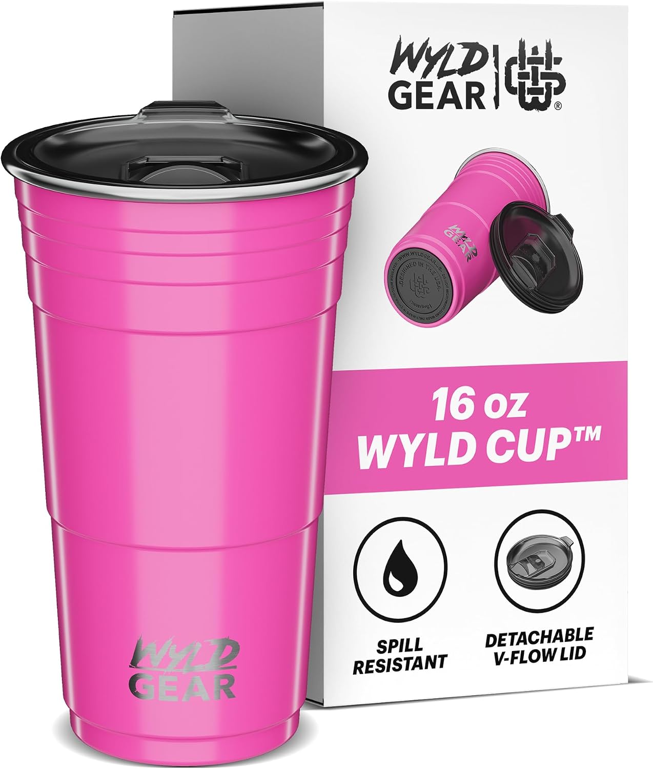 Wyld Gear Party Cup 24oz Red Stainless Steel Reusable Metal Cup with Lid