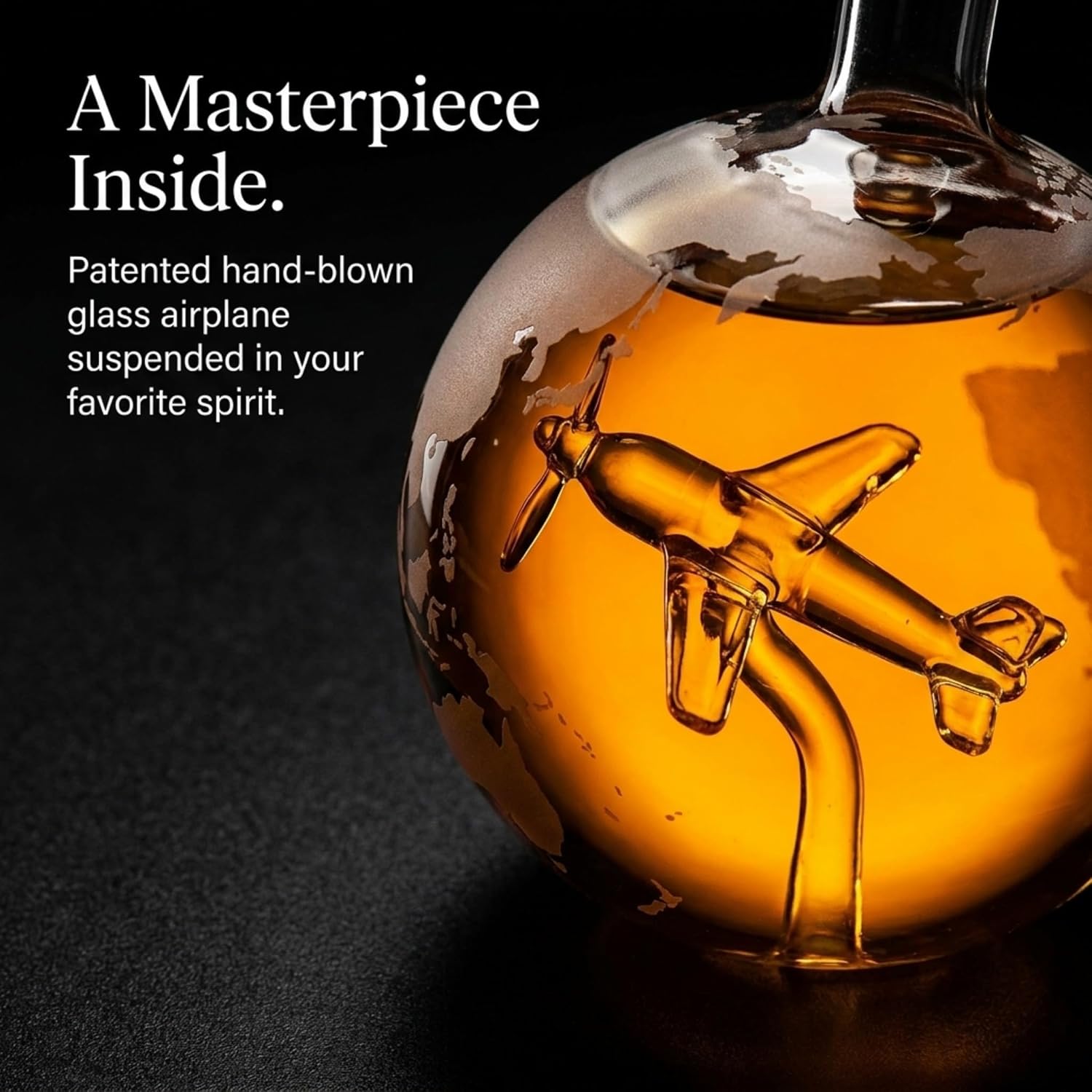 Godinger Whiskey Decanter Airplane Globe Set with 2 World Whiskey Glasses - for Liquor Scotch Bourbon Vodka