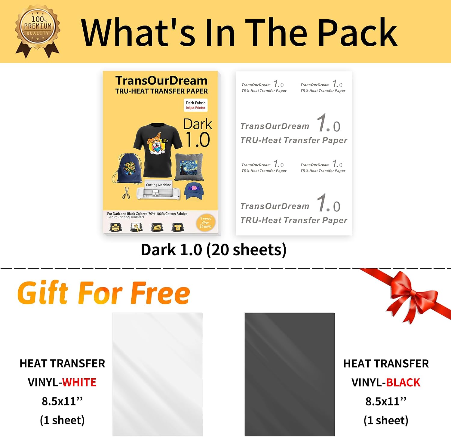 TransOurDream Upgraded Iron on Heat Transfer Paper for T Shirts (8.5x11''