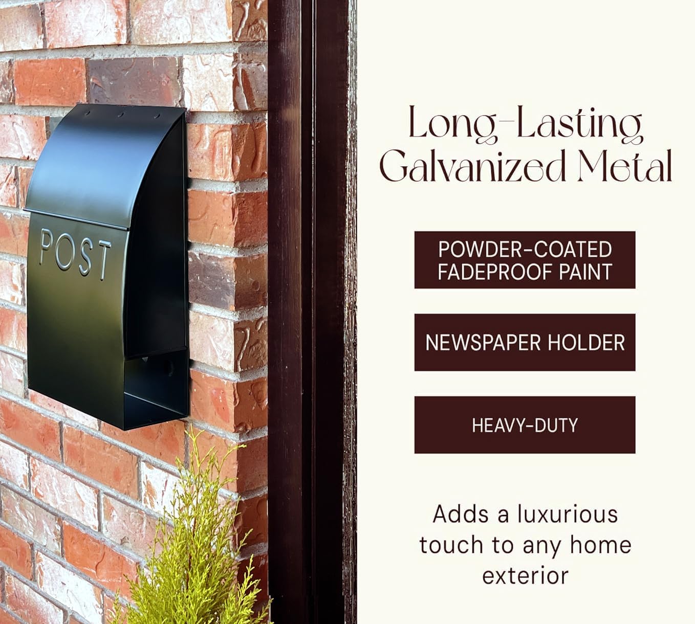 NACH Mailboxes for Outside Wall Mount, 15 x 10 x 4 inches, Red Wall Mounted Mailbox and Newspaper Holder, Waterproof Mailbox for Door - The Milano Mailbox