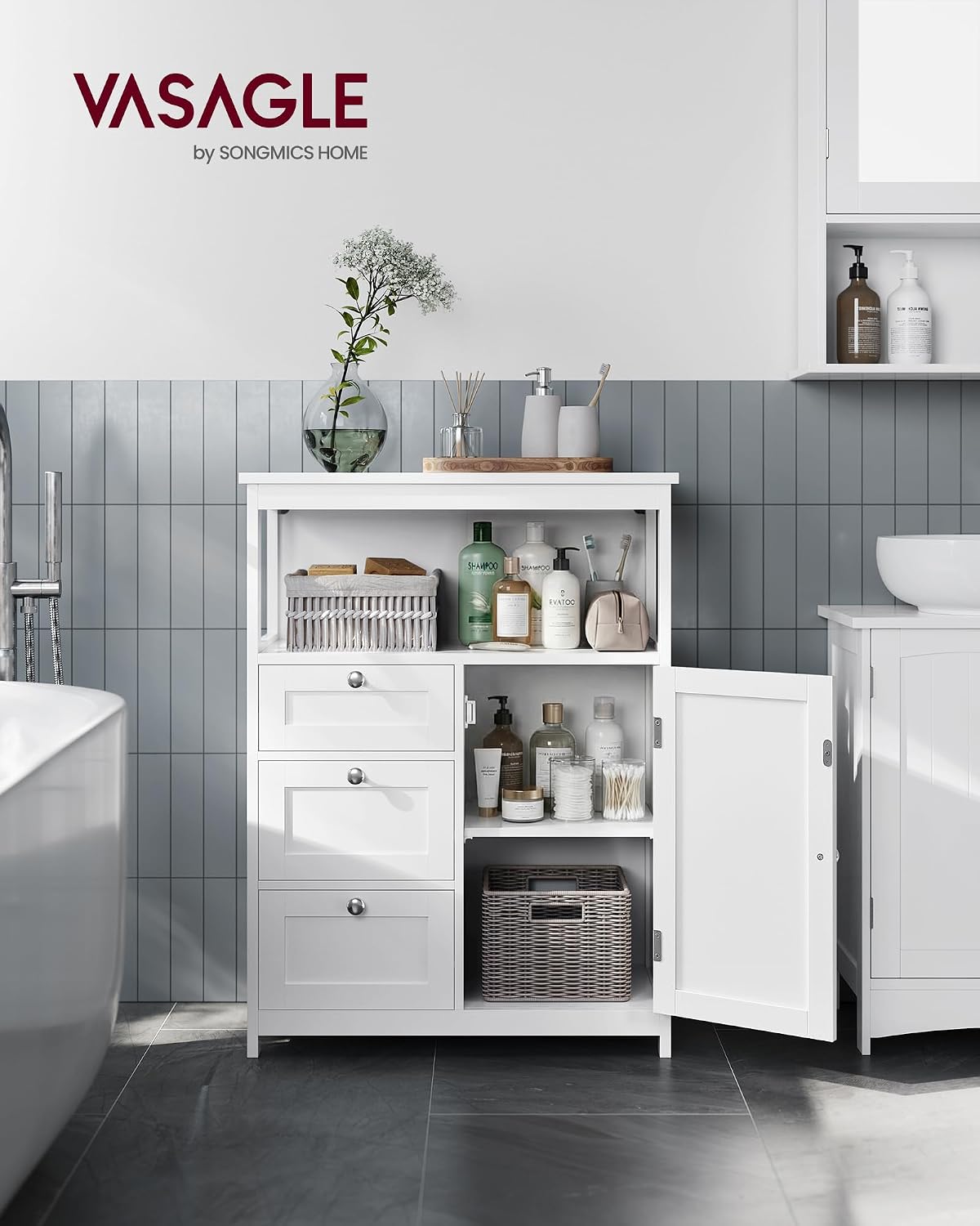 VASAGLE Bathroom Storage Cabinet, with 2 Doors, 31.5" H, Cloud White