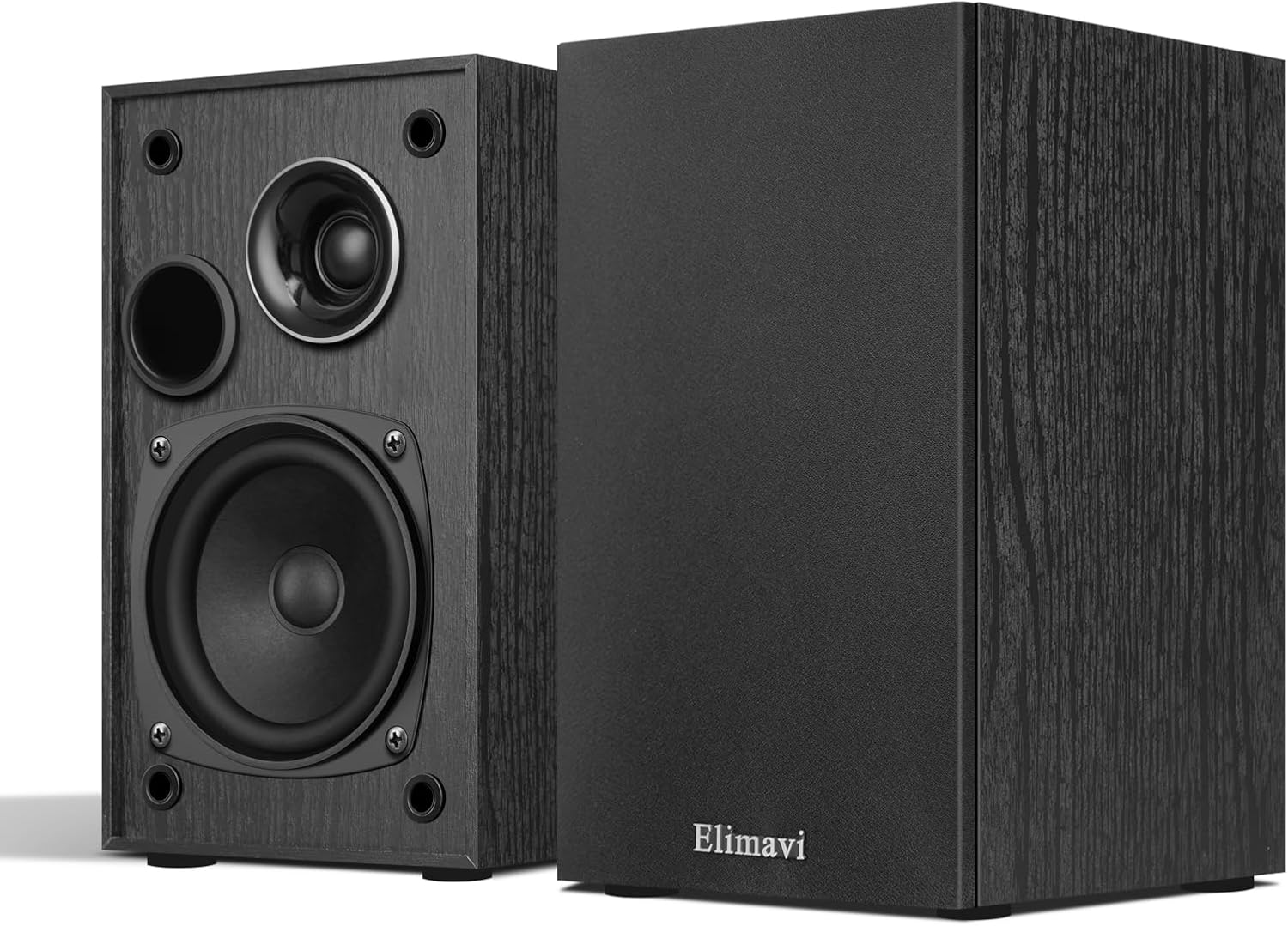 Elimavi Passive Bookshelf Speakers, Requires a Receiver or Amplifier, Brown | 2-Way Design with 4" Woofer & 1" Silk Horn Tweeter, 60Hz Bass, Rear Speakers for Home Theater Surround Sound, Cables included