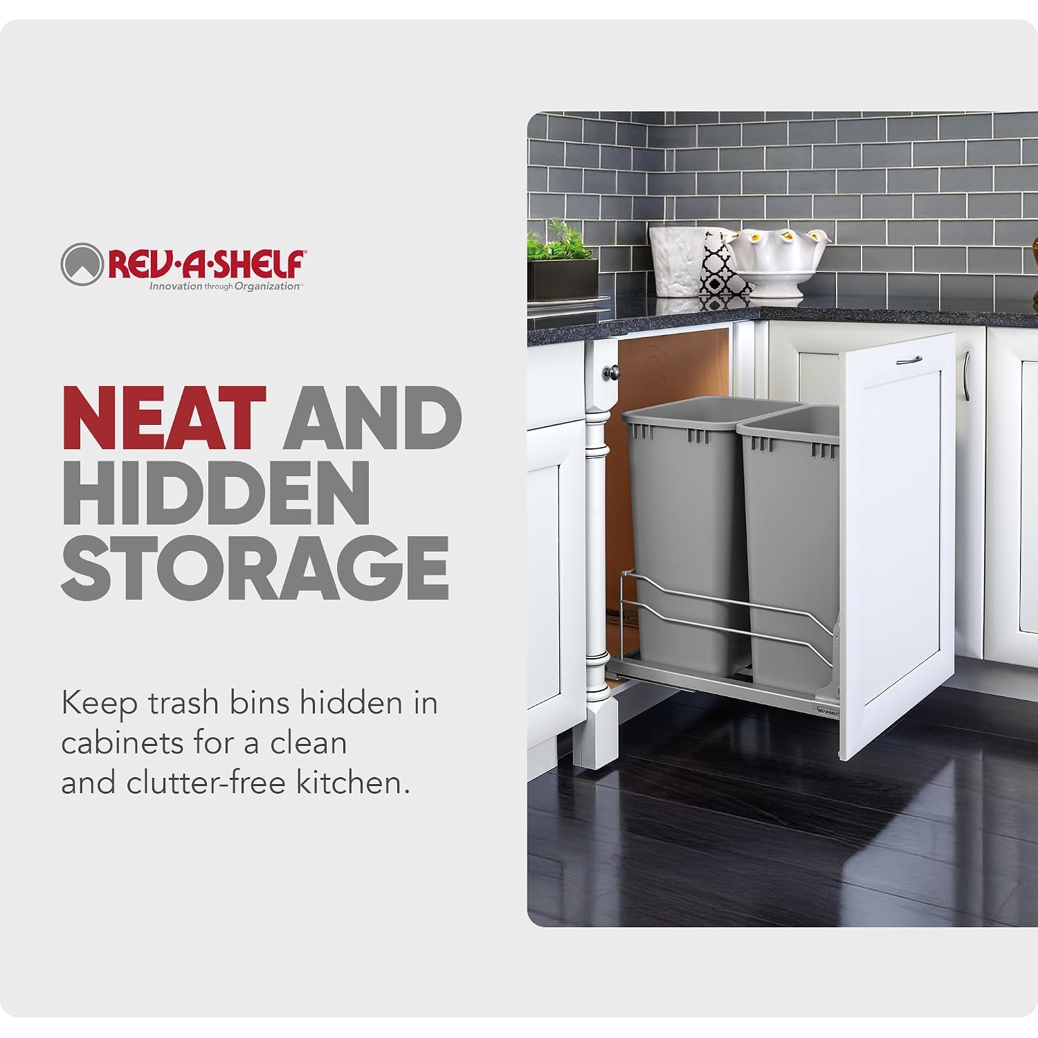 Rev-A-Shelf Double Pullout Trash Can w/Soft-Close Slides, 14.5" Min Opening | Large Capacity Garbage/ Recycling Bins for Full Height Kitchen Cabinets, Heavy Gauge Wire Construction, 53WC-2150SCDM-217