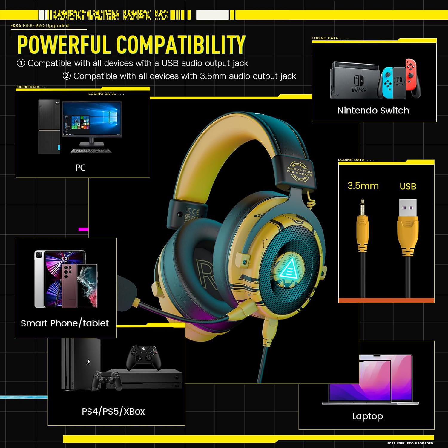 EKSA E900 Pro USB Gaming Headset for PC - Computer Headset with Detachable Noise Cancelling Mic, 7.1 Surround Sound, 50MM Driver - Headphones with Microphone for PS4/PS5, Xbox One, Laptop, Office | Computer Headset with Detachable Noise Cancelling Mic, H…