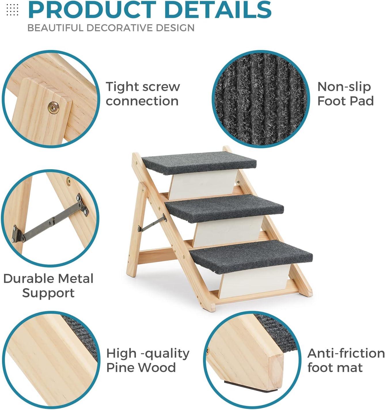 MEWANG Wood Pet Stairs & Ramp for Small/Medium Dogs & Cats, Aging Pets – 2-in-1 Foldable, Portable, Non-Slip Pet Ladder for Tall Beds, Couches