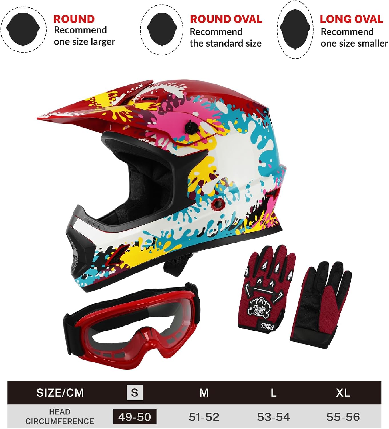 SLMOTO ATV Helmets for Kids Youth DOT Motocross Offroad Street Helmet Motorcycle Blue Helmet Dirt Bike Motocross Helmet+Goggles+Gloves