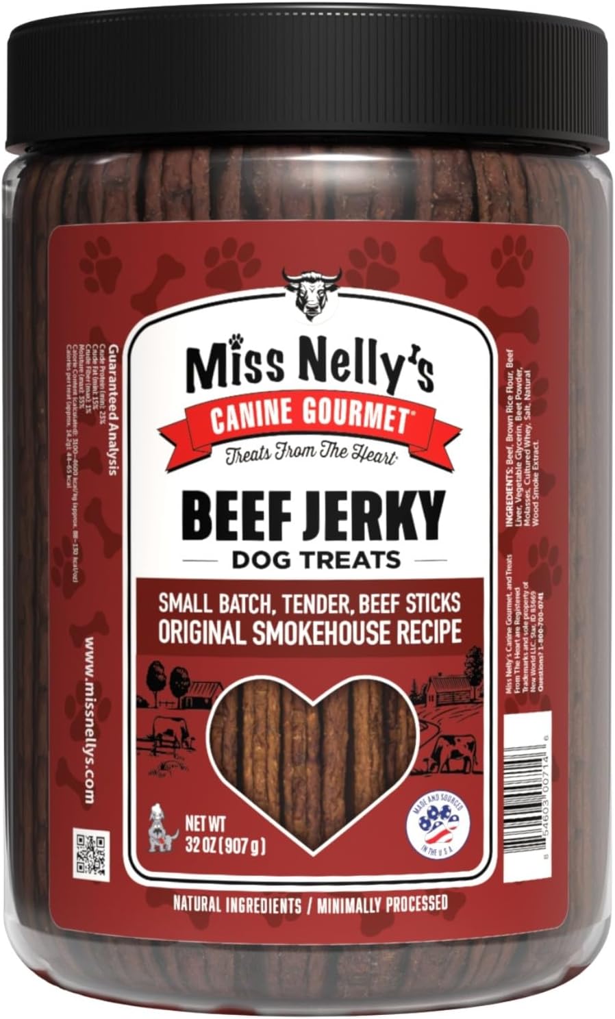 Miss Nelly's- All Natural Beef Jerky Dog Treats Made in USA Only, 16 oz Bag