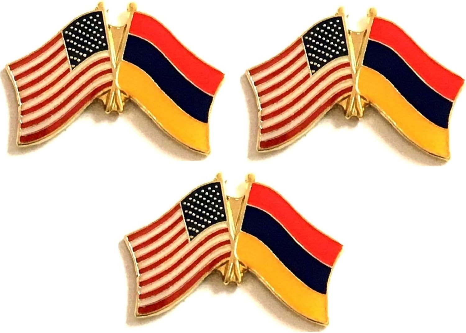 3 National Country Flag Crossed Enamel Flag Pins Pack of 3 Friendship Double Flags