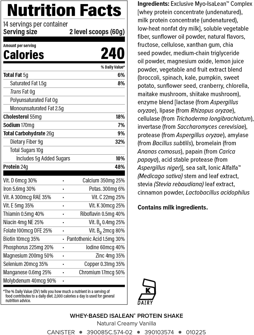 IsaLean Protein Shake - Complete Nutrition for Maintaining Healthy Weight & Lean Muscle Growth Enhanced with MCT Oil - 24 Vitamins & Minerals - 28.1 oz - 14 Meal Canister - Creamy Chocolate