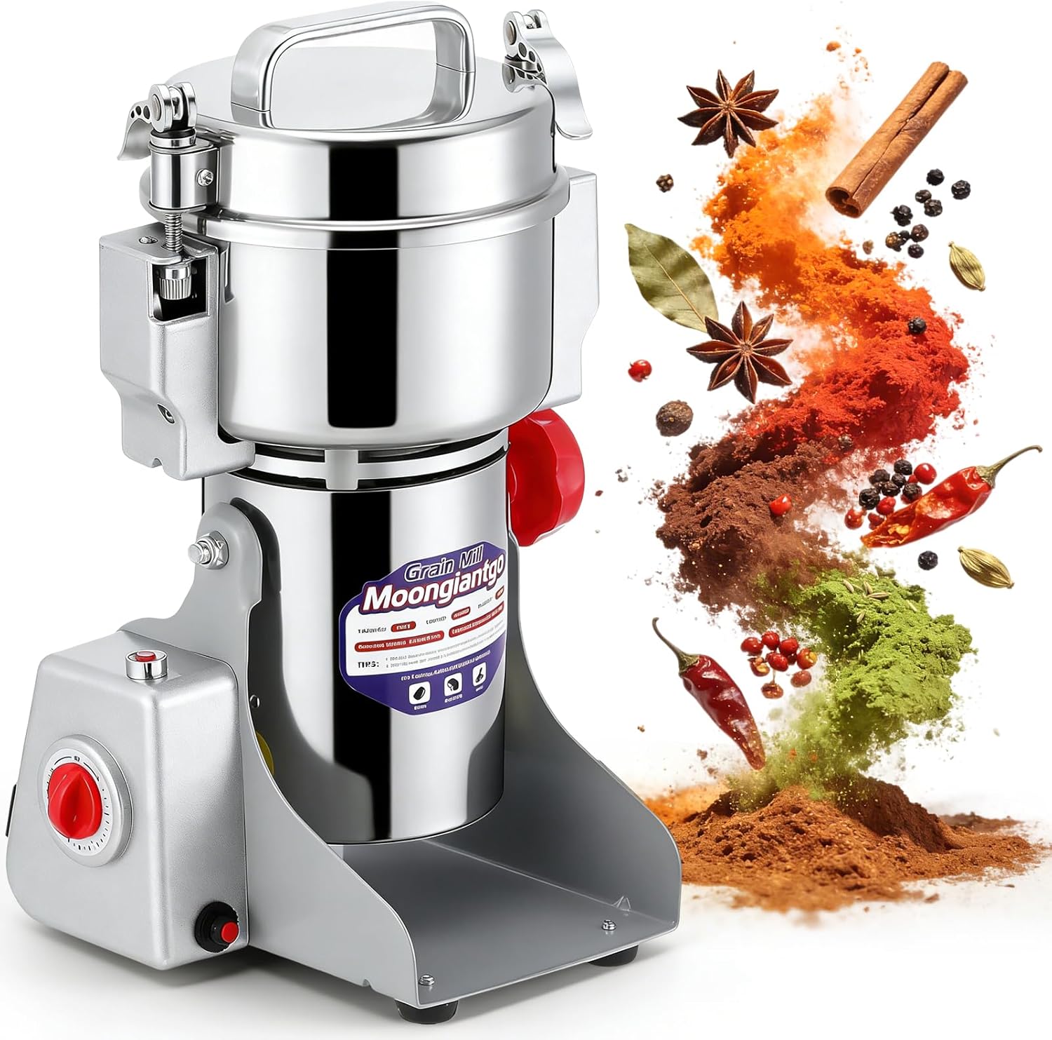 Moongiantgo Grain Mill Grinder Commercial Spice Grinder, 2500g Swing, 110V