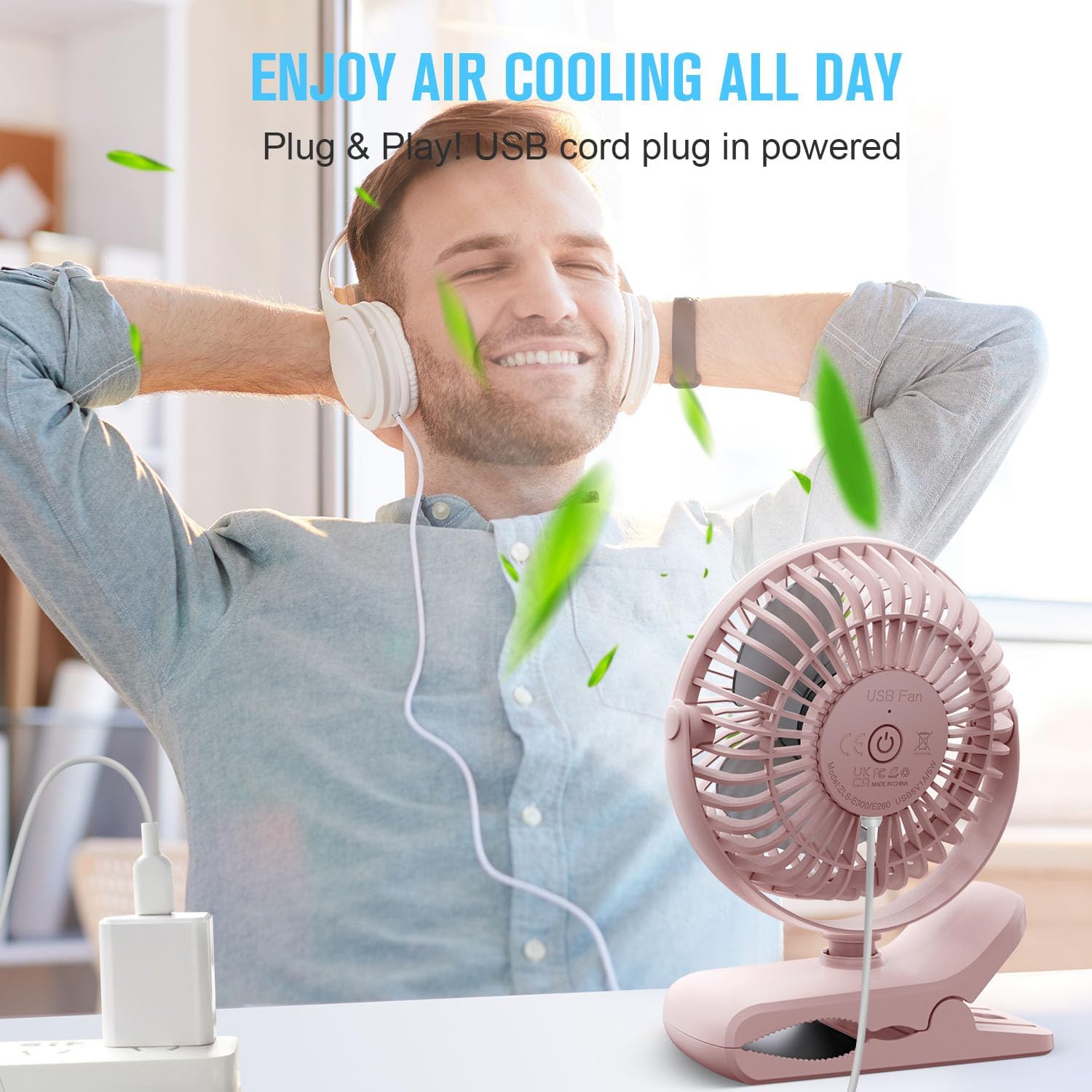 BESKAR USB Clip on Fan, Portable Small Desk Fan with Cord Powered