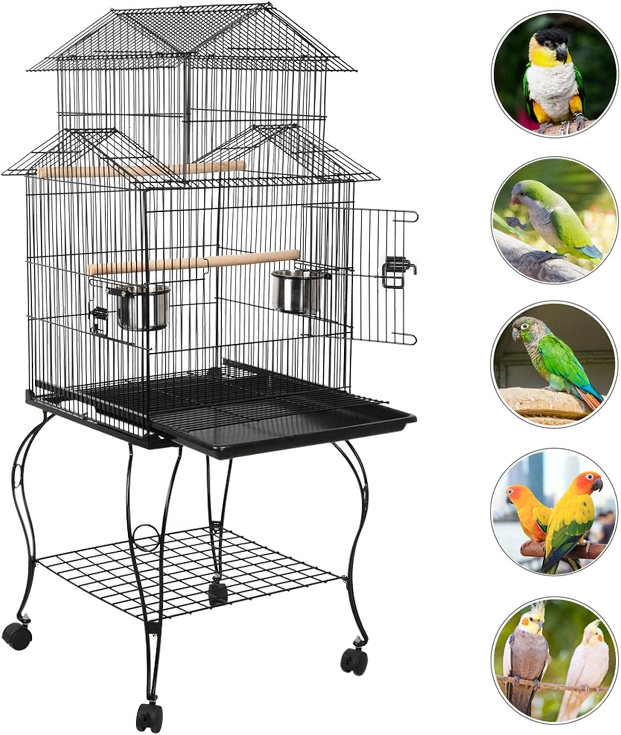 Yaheetech 55" Triple Roof Bird Cage with Rolling Stand & Storage, for Cockatiels, Quakers, Indian Ringnecks, Conures & Small to Medium Parrots