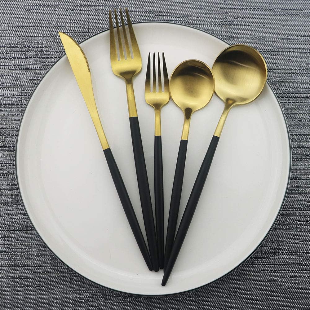 JASHII Luxury 18/10 Rainbow Flatware Set - 304 Stainless Steel Colorful Cutlery - 5-Piece Adaline Royal Modern Satin Finish for Birthday