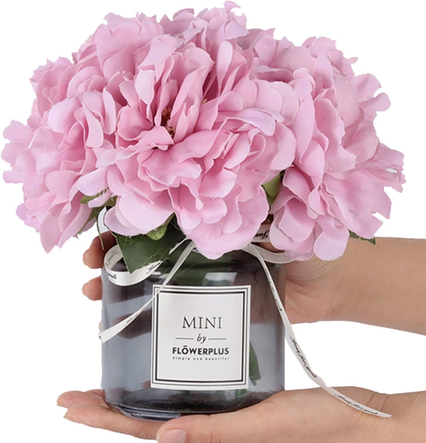 MOOMASS Artificial Peony and Glass vase, Ins Style Artificial Flower Glass Bottle Set, Suitable for Living Room, Dining Table, Office, Wedding