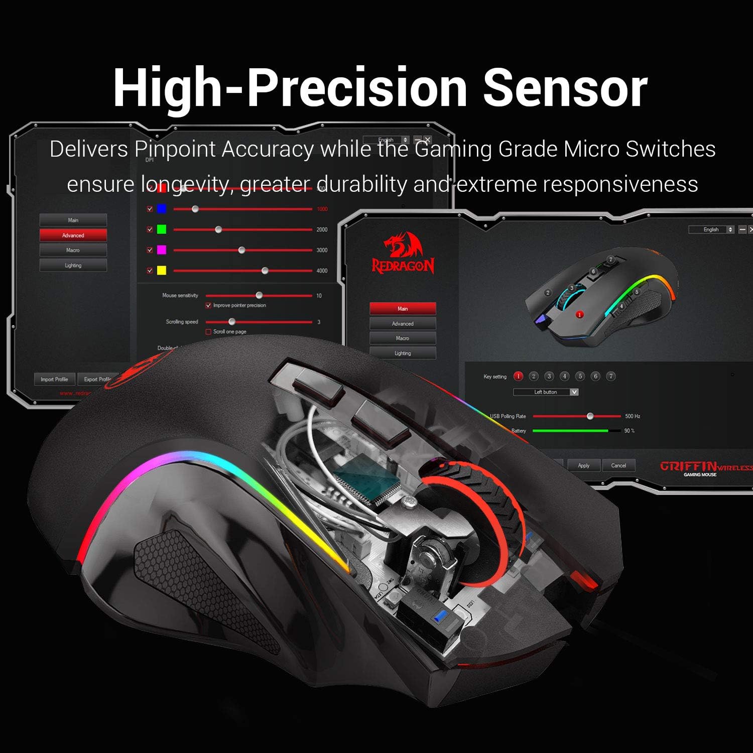 Redragon M602 Gaming Mouse, Ergonomic RGB Gaming Mouse Wired with 7200 Adjustable DPI, 9 Programmable Buttons, Professional Software for Gamer Office [Black]