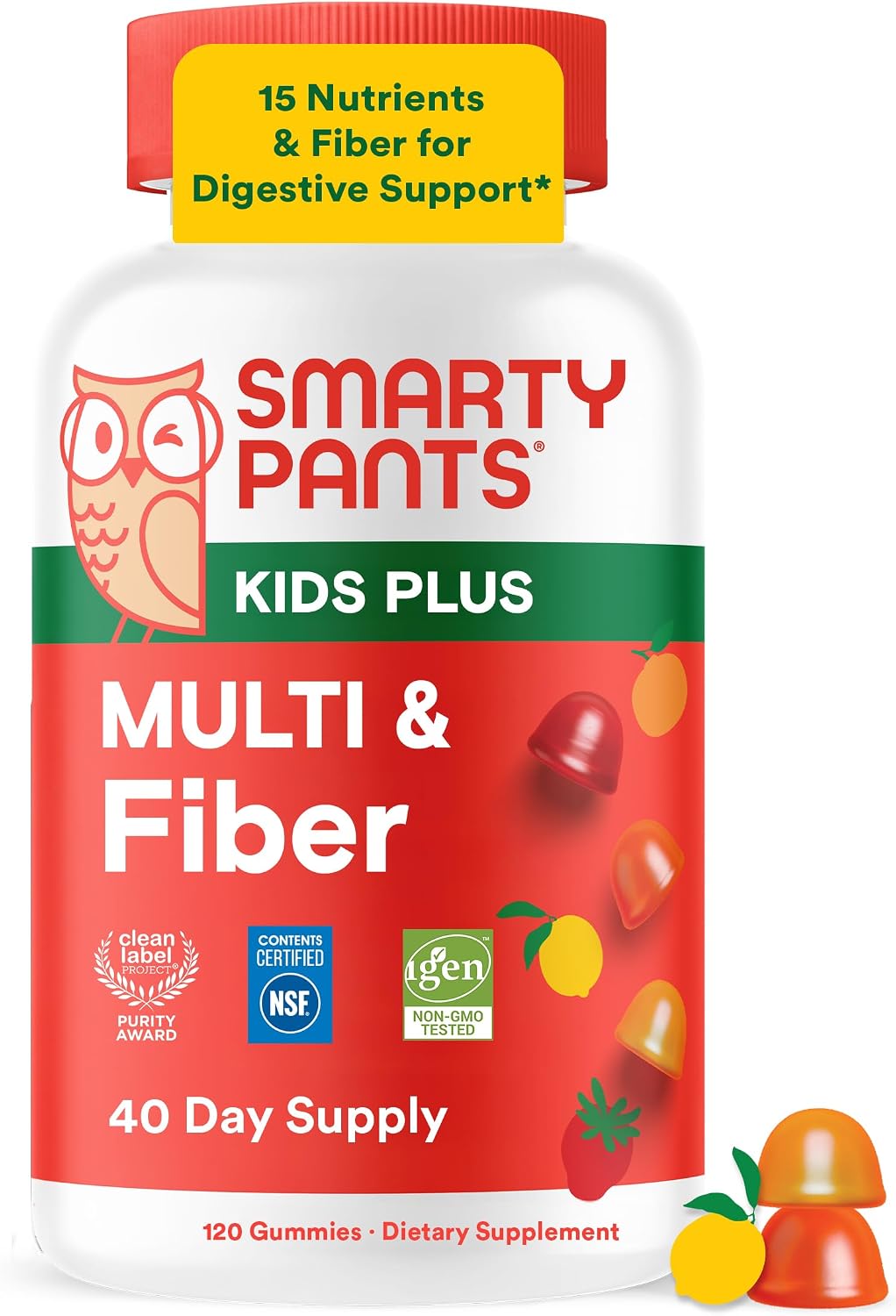 SmartyPants Kids Multivitamin Gummies and Fiber Supplement: Vitamin D3, C, Vitamin B12, B6, A, Zinc, Biotin, Inositol, Fiber Gummies, Three Fruit Flavors, 120 Count (30 Day Supply)