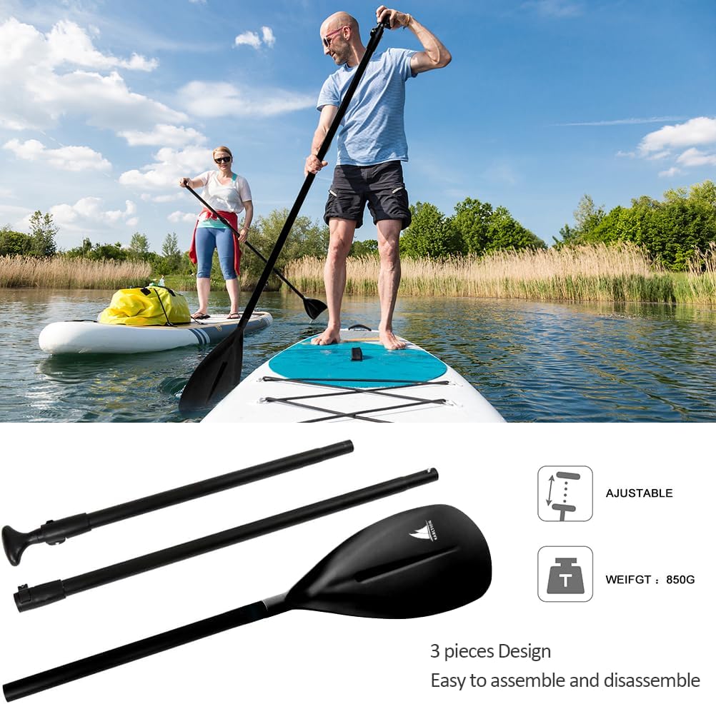 Karltion SUP Paddle - 3-Piece Adjustable Aluminium SUP Paddle with Glass Fiber Blade for Surfing, Floating, Water Sports