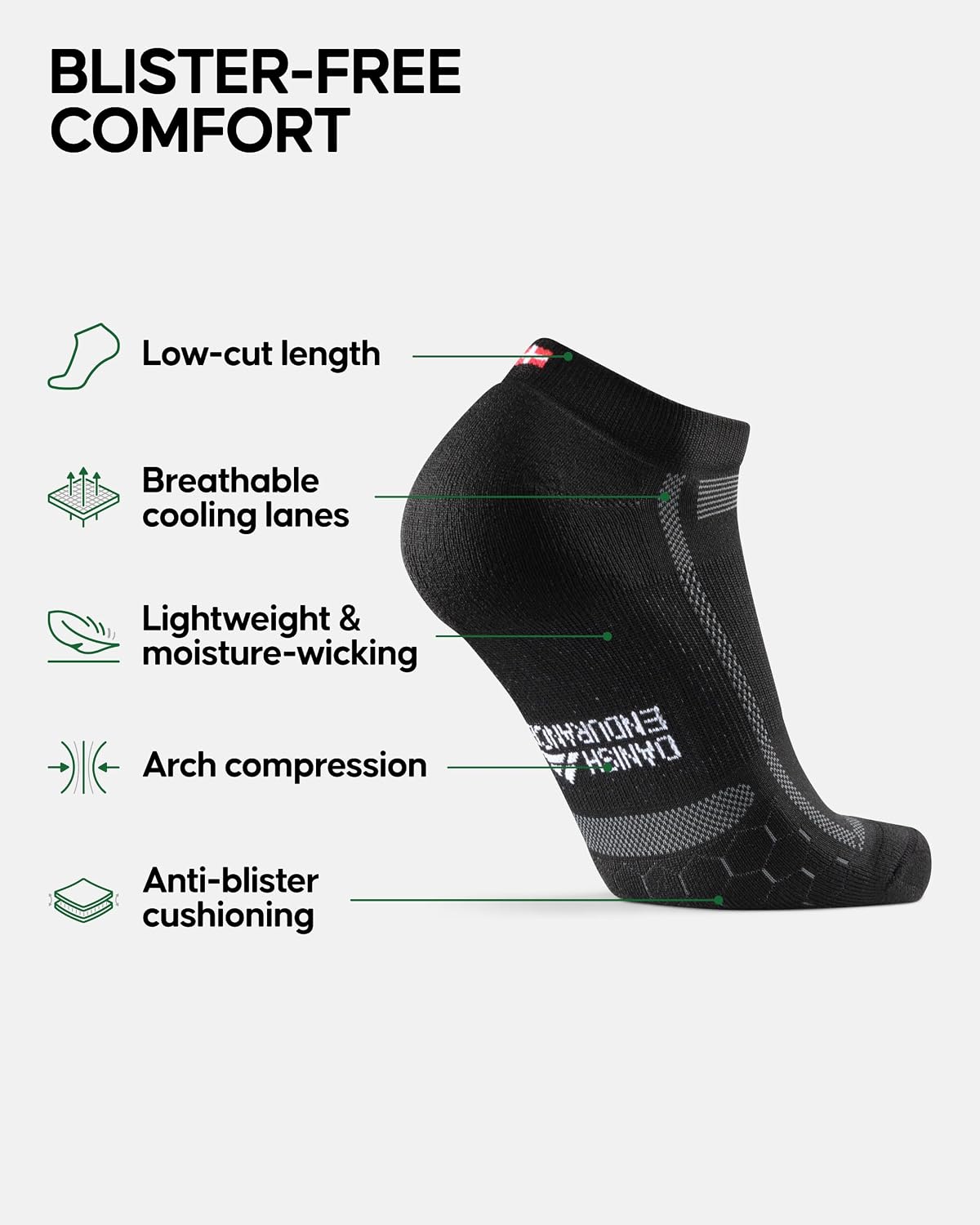 DANISH ENDURANCE Running Socks, Low-Cut, Anti Blister, 3 & 5-Pack