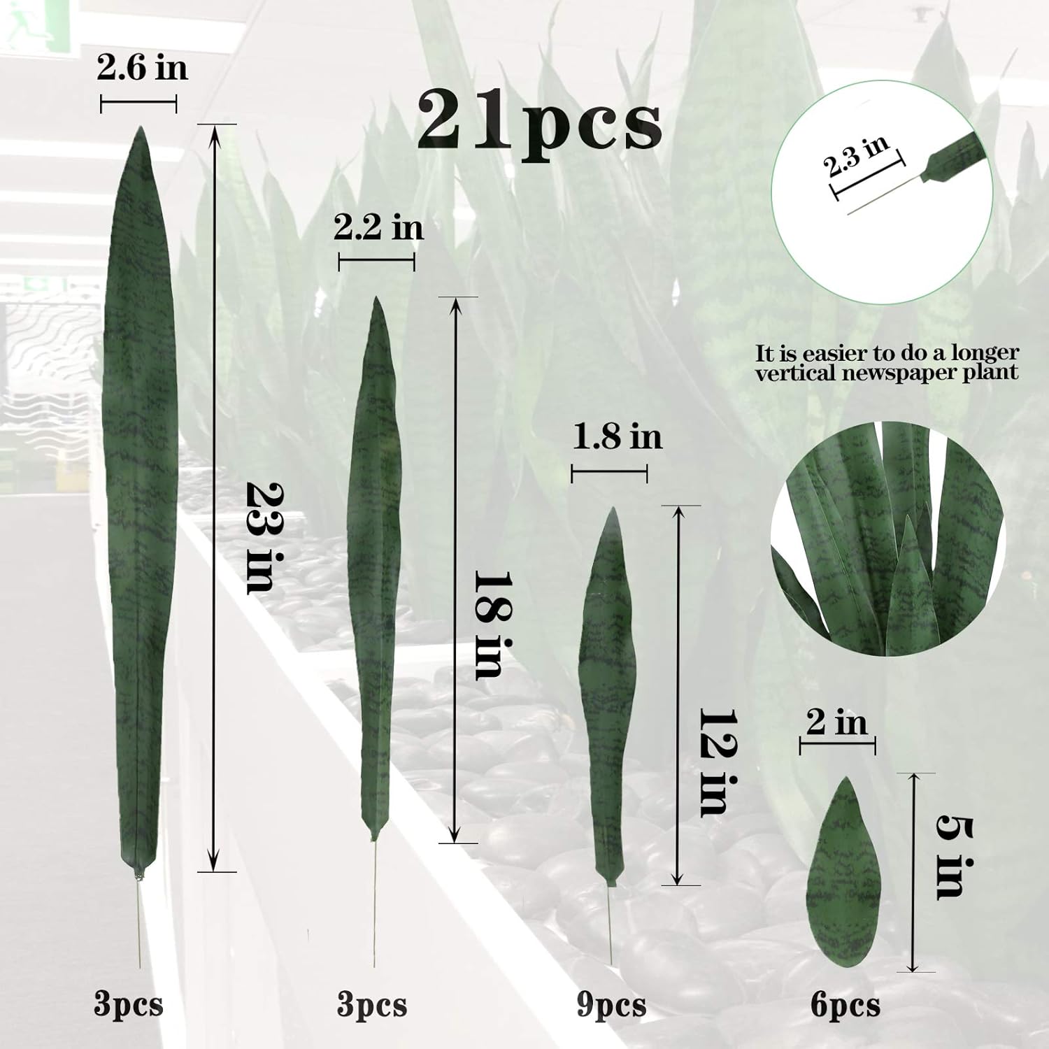 summer flower 23in Snake Plant Artificial Leaf Set 21pcs Faux Sansevieria Plant Leaves Tall Fake Snake Greenery Outdoor 4 Sizes for Indoor Home