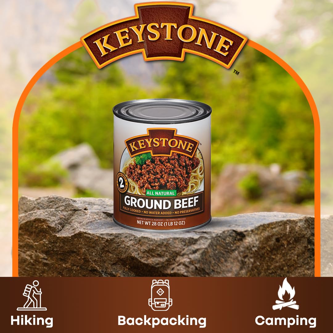 Keystone Meats All Natural Heat and Serve Ground Beef 14 oz – Fully Cooked Canned Meat – Ready to Eat – 5-Year Shelf Life – Pantry Staple for Everyday Meals, Emergency Survival Canned Food – Made in USA – Pack of 3