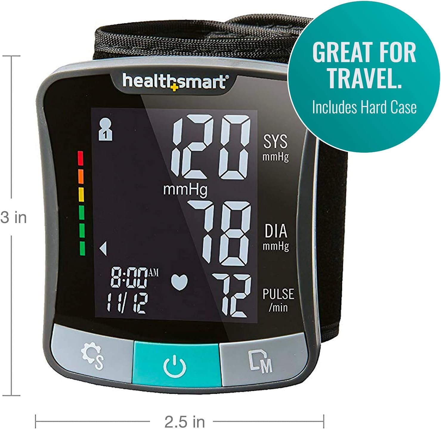 HealthSmart Digital Premium Wrist Blood Pressure Monitor with Cuff That Measures Pulse Heartbeat and High or Low BP