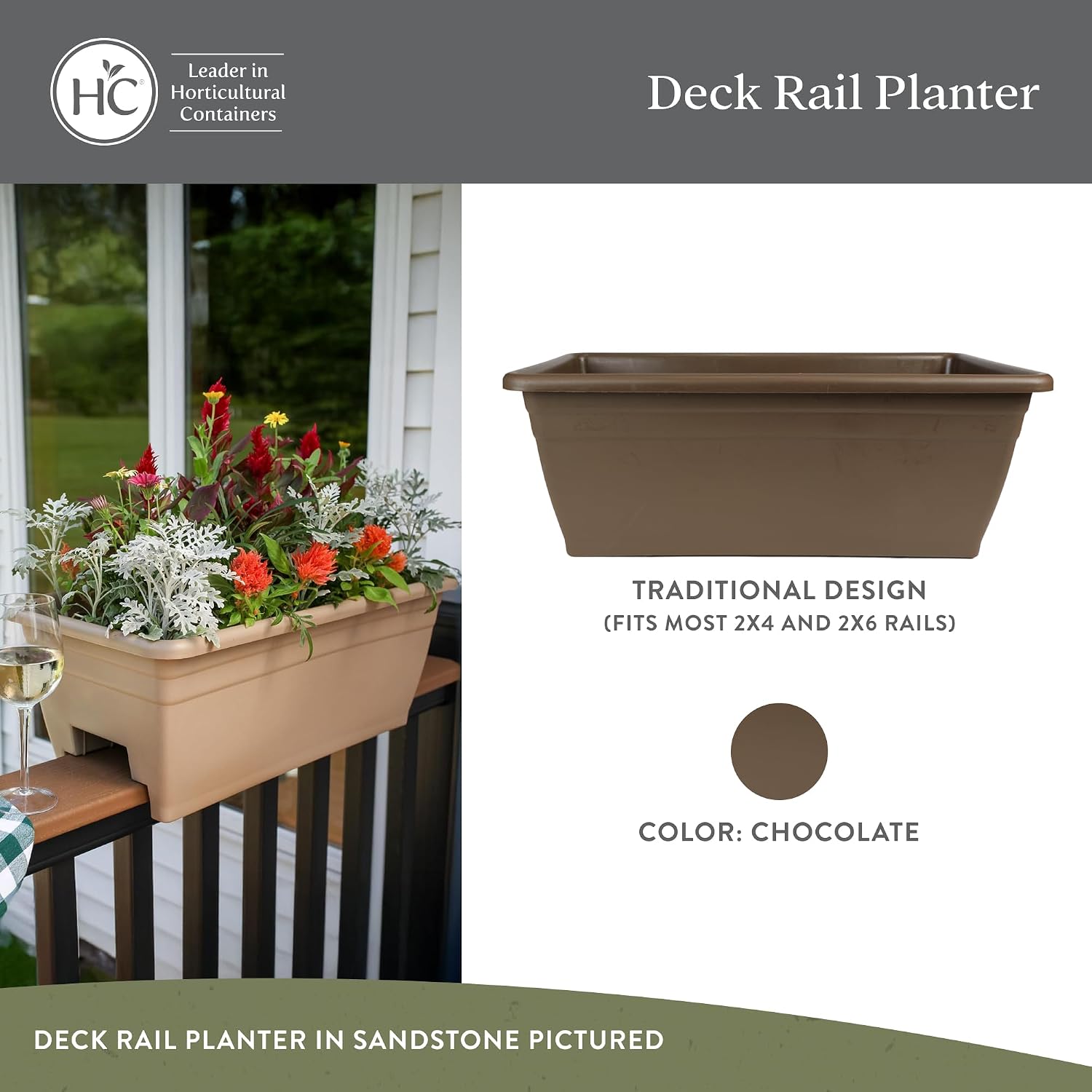 The HC Companies 24 Inch Deck Rail Box Planter Lightweight Outdoor Plastic Plant Pot for Herbs and Flowers, White