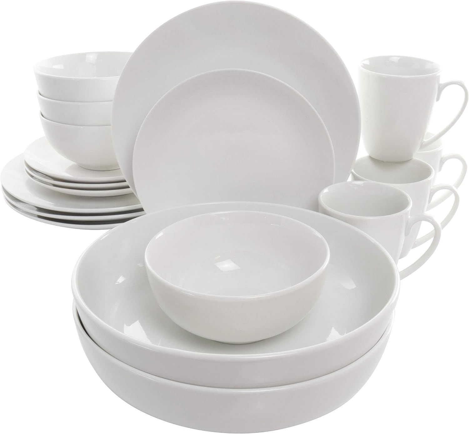 Elama White Porcelain Dish Dinnerware Set, 18 Piece, Newman