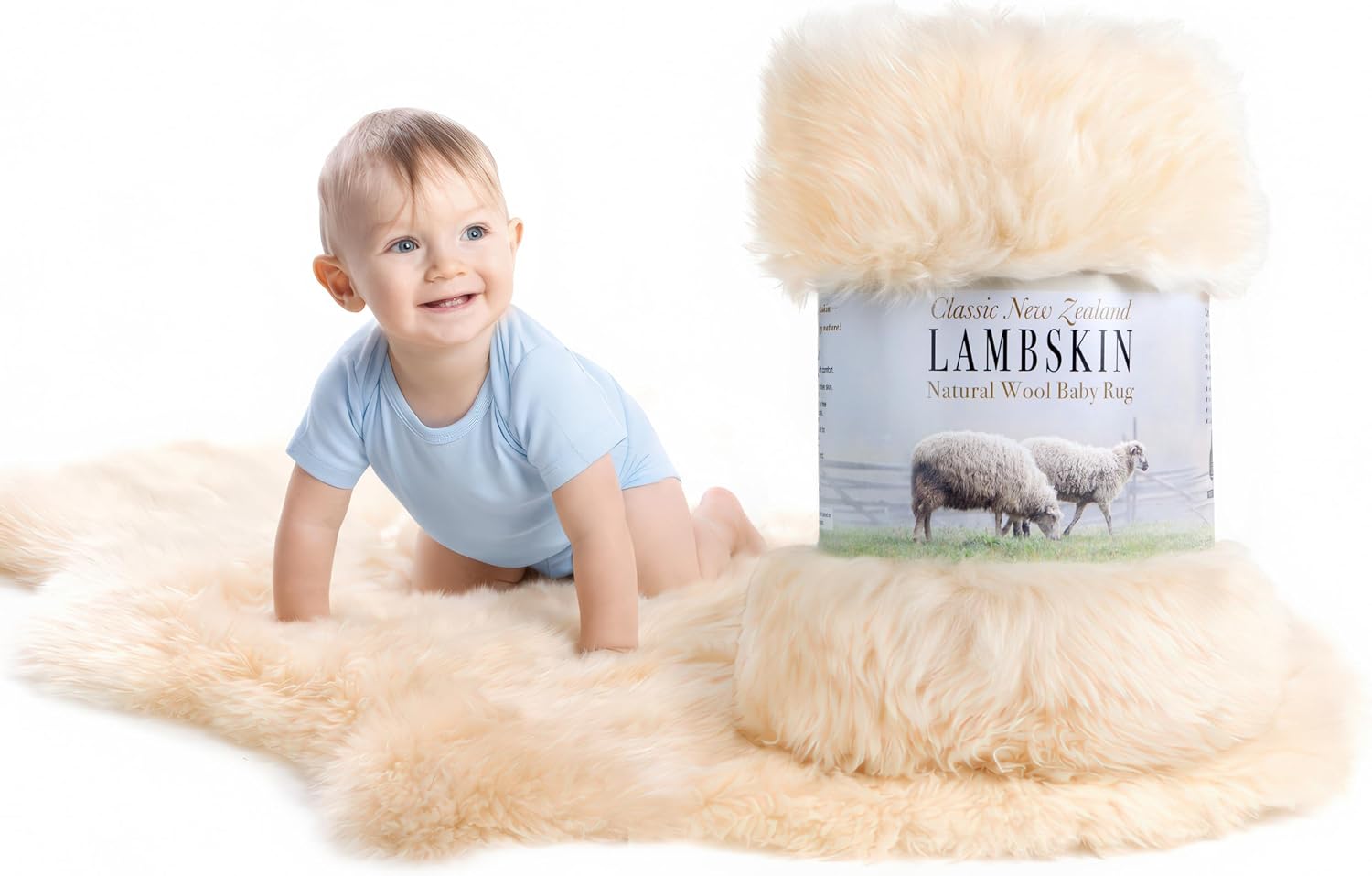 New Zealand Lambskin Baby Rug, Unshorn Sheepskin, Large 2x3 ft