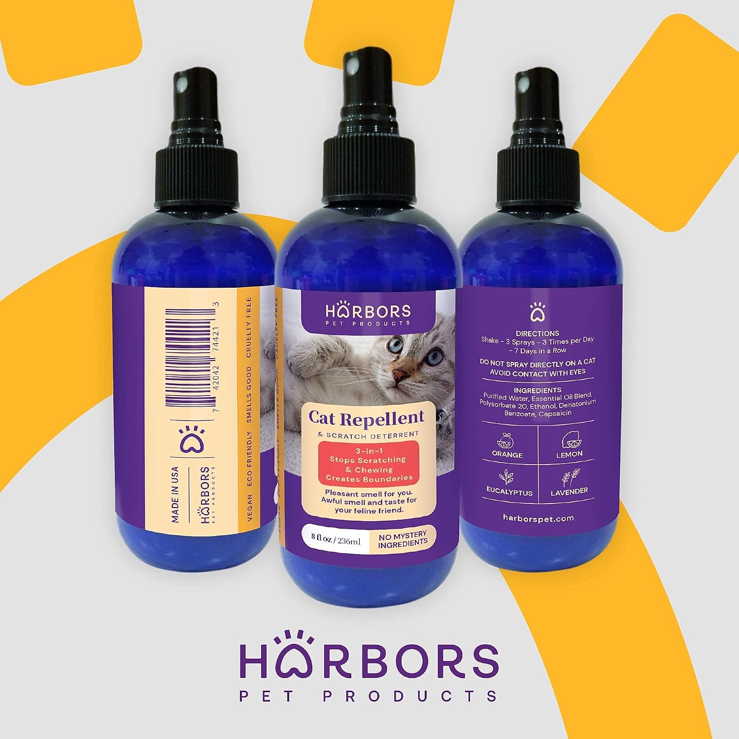 Harbors Cat Scratch and Chewing Deterrent Spray - 4 oz / 118 ml | Formulated with Essential Oils | 100% Satisfied or Return