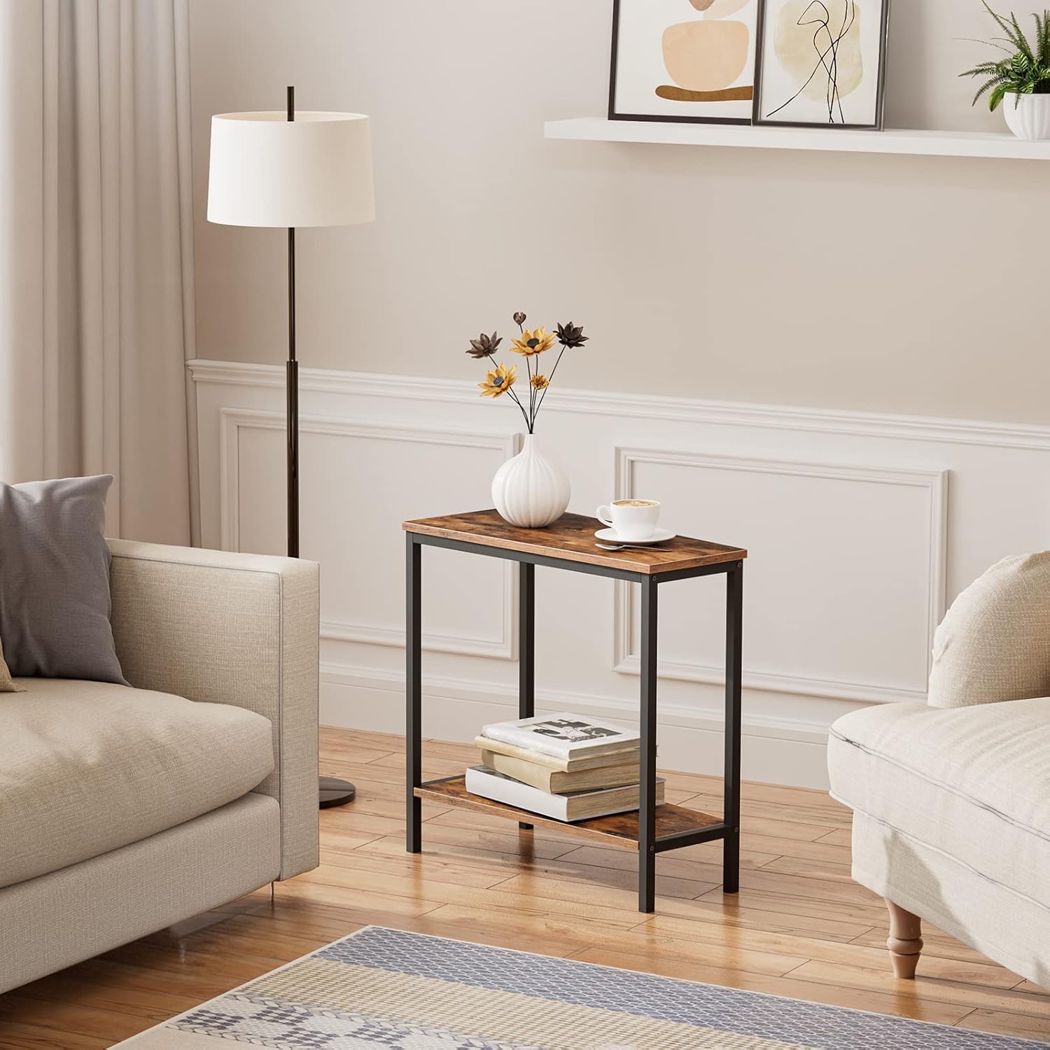 HOOBRO Wedge End Table, Recliner Wedge Side Table with Storage, Industrial Triangle Accent Table for Small Space, Corner, Living Room, Apartment