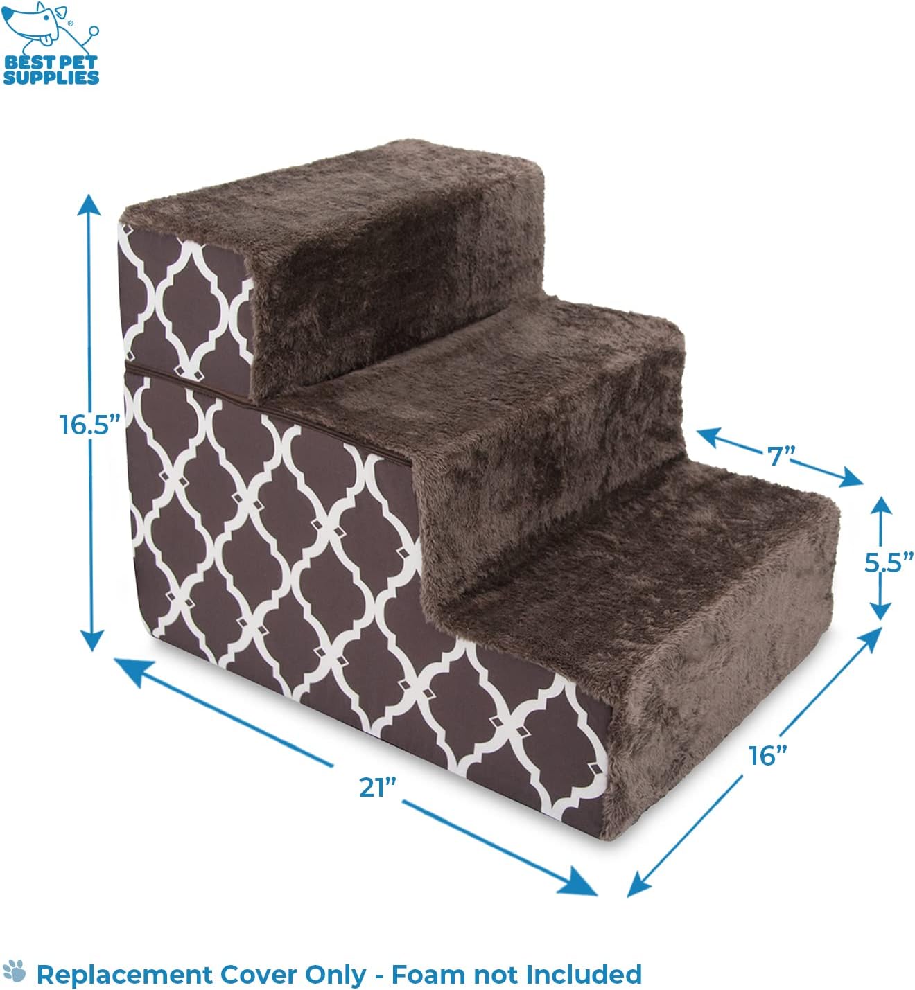 Best Pet Supplies Non-Slip Foam Dog Stair & Pet Ramp, Balanced Indoor Step Support - Foldable Stair, Ash Gray Linen,3-Step