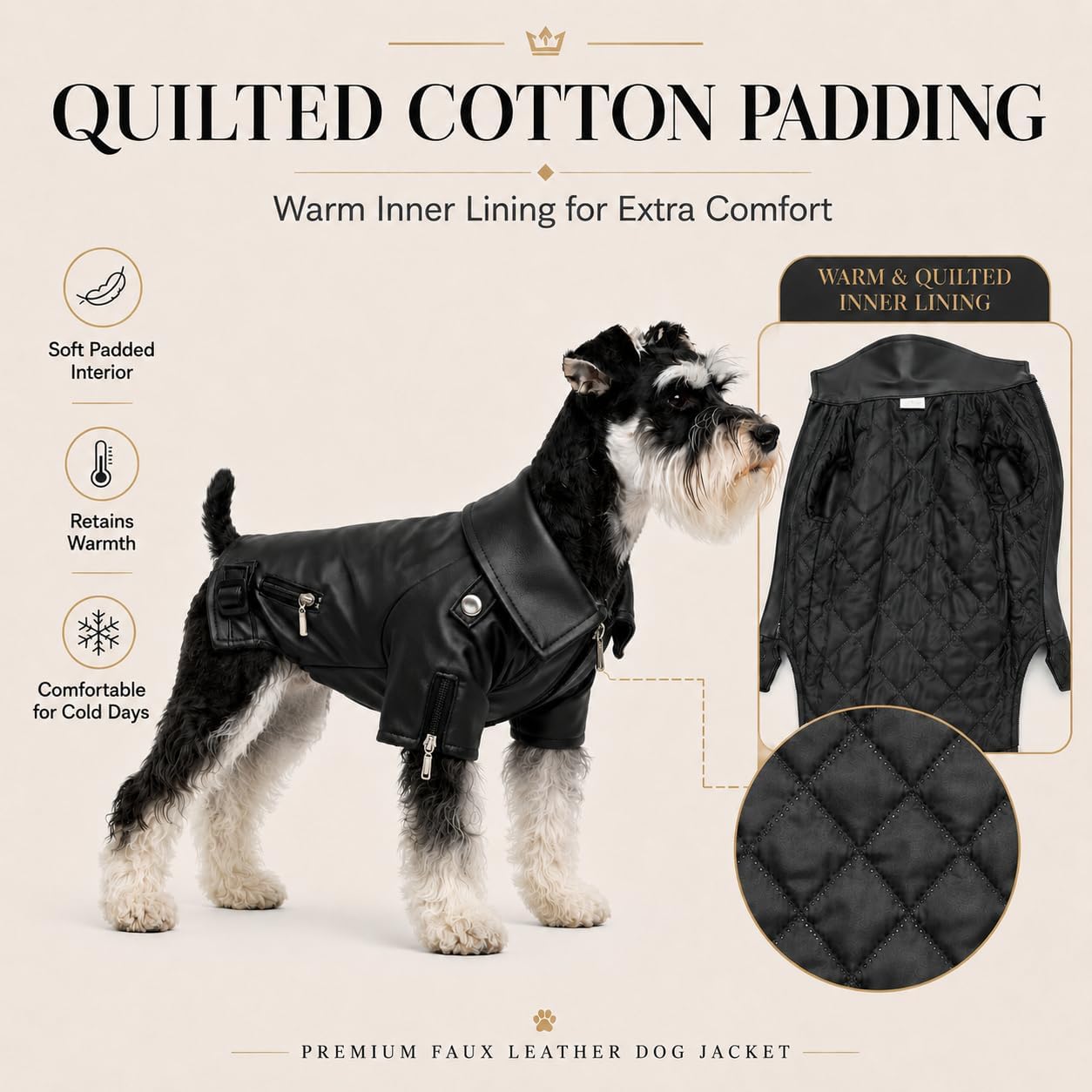 Lovelonglong Cool Dog Leather Jacket, Warm Coats Dogs Windproof Cold Weather Coats for Large Medium Small Dogs with Eagle Embroidery Black XS