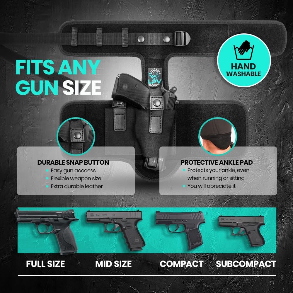 Premium Ankle Holster for Deep Concealment, 9mm 380 | Upgraded Version | Comfortable & Durable | Fits Glock 43 26 19, Ruger LCP, SIG P365, Springfield, Shield 9mm, Bodyguard 380 and Most other Pistols