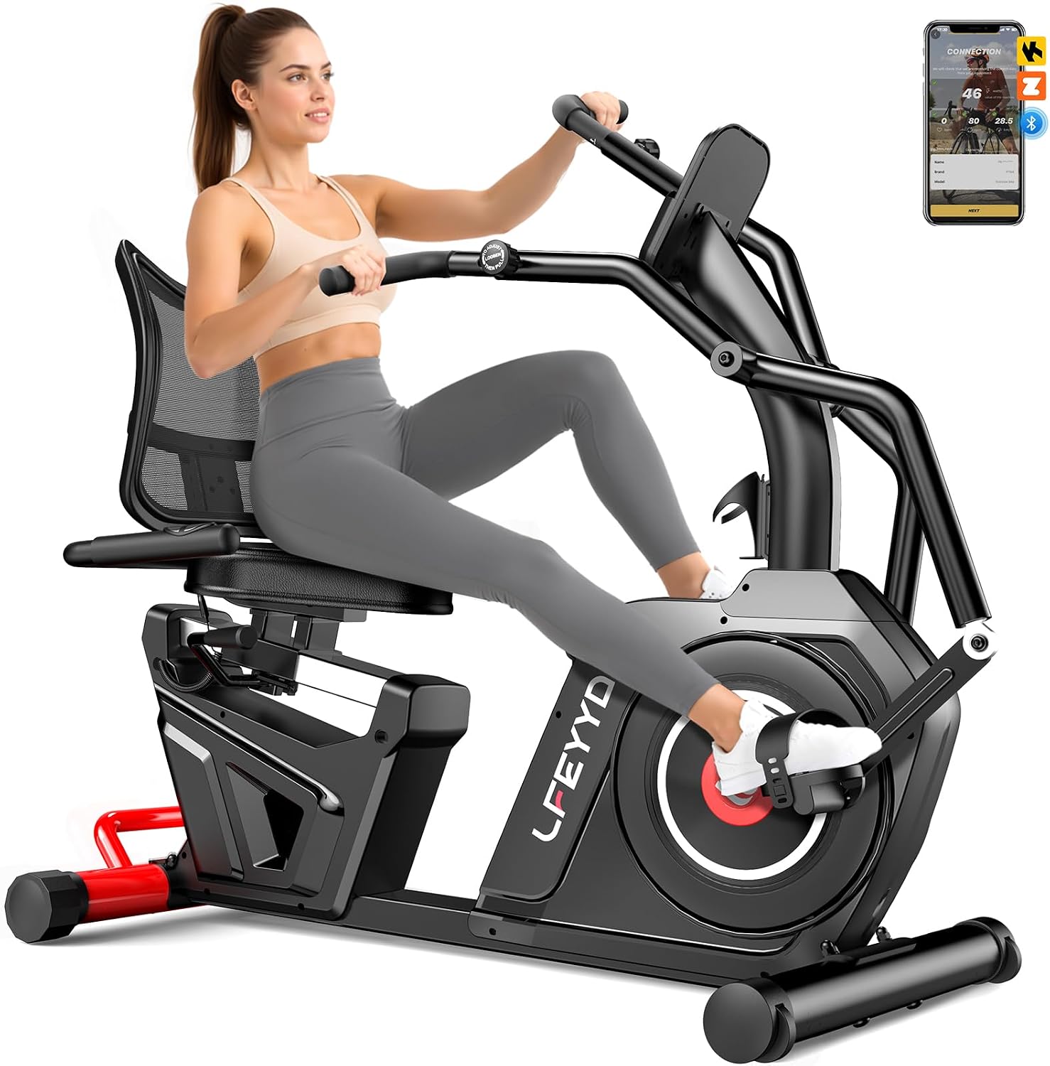 Recumbent Exercise Bike for Home, Stationary Bike with Arm Exerciser | 16-Level Magnetic Resistance, 450LBS Capacity, Bluetooth App, LCD Monitor