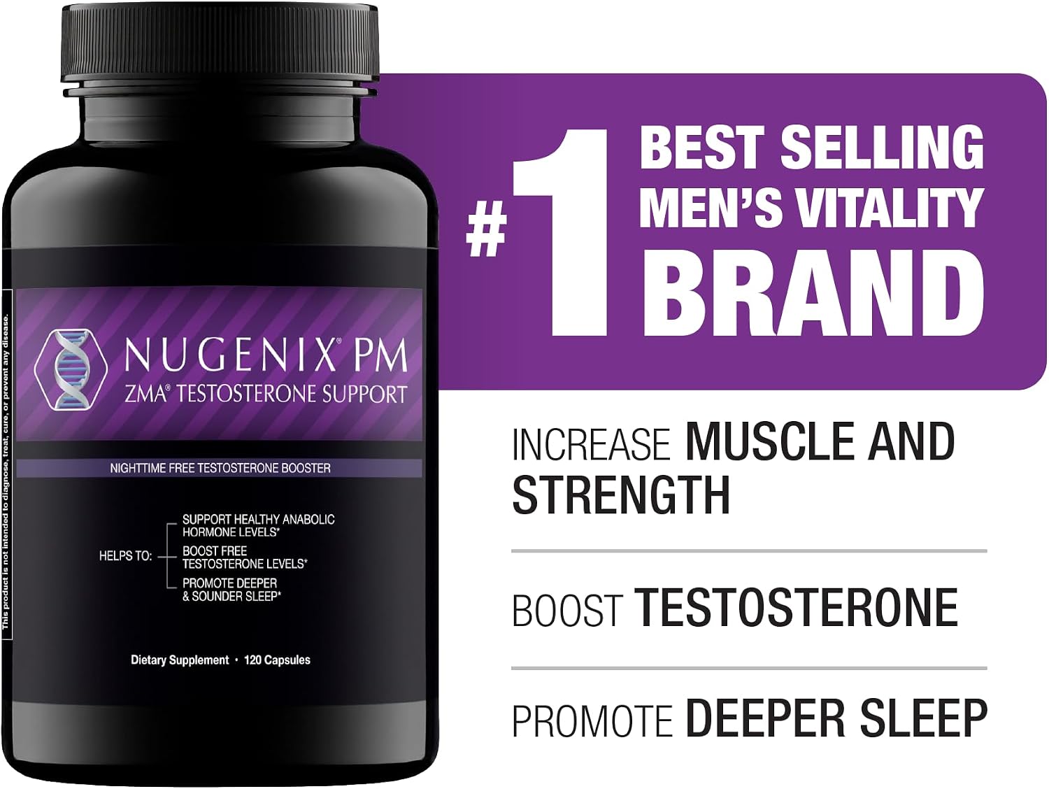 Nugenix PM ZMA - Nighttime Free Testosterone Booster for Men, 120ct | Sleep Support, Testosterone Supplement, Increase Muscle