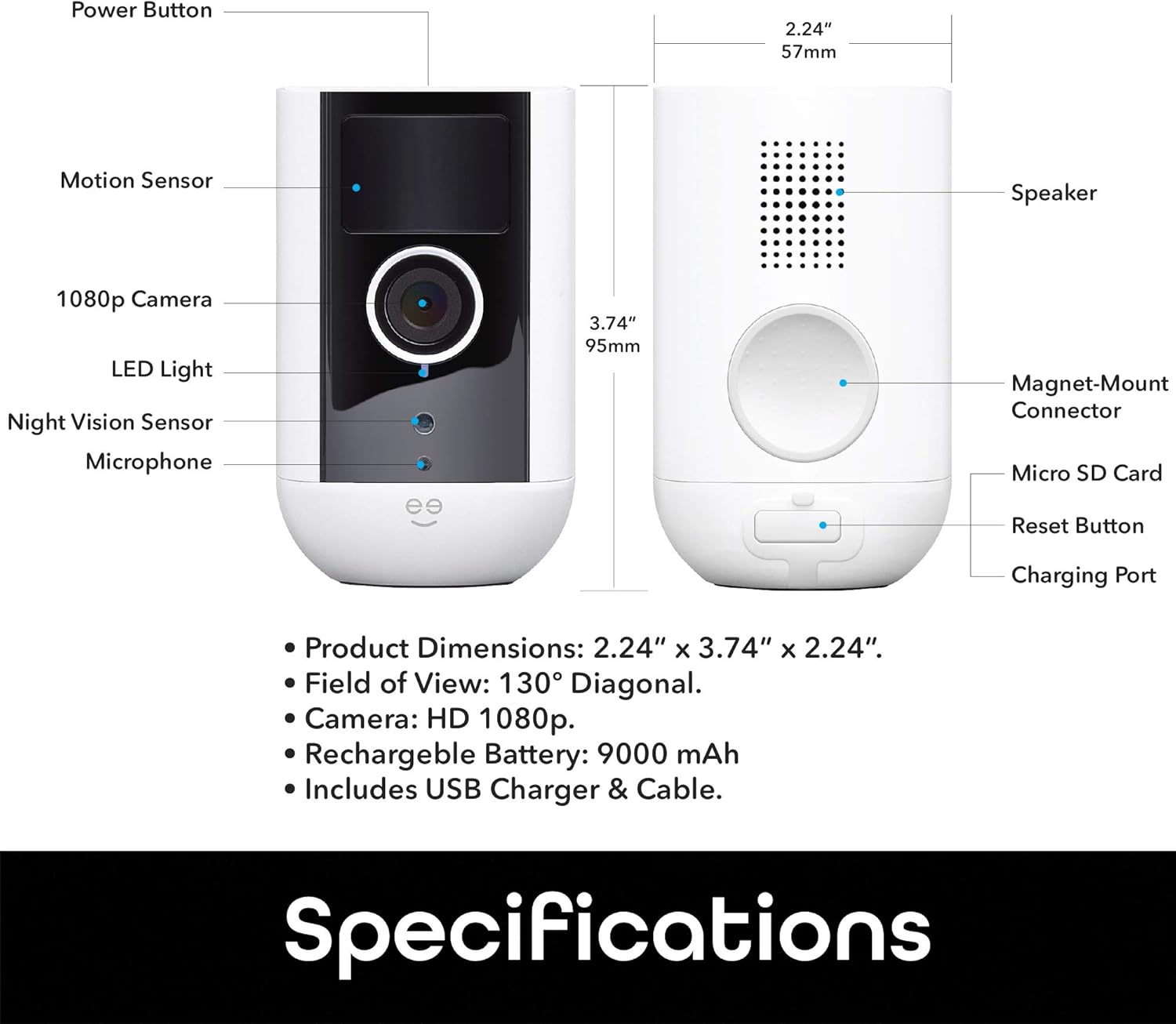 Geeni Freebird 2K Wireless Security Camera, Battery-Powered Waterproof | Outdoor camera with magnetic mount, smart motion detection, night vision